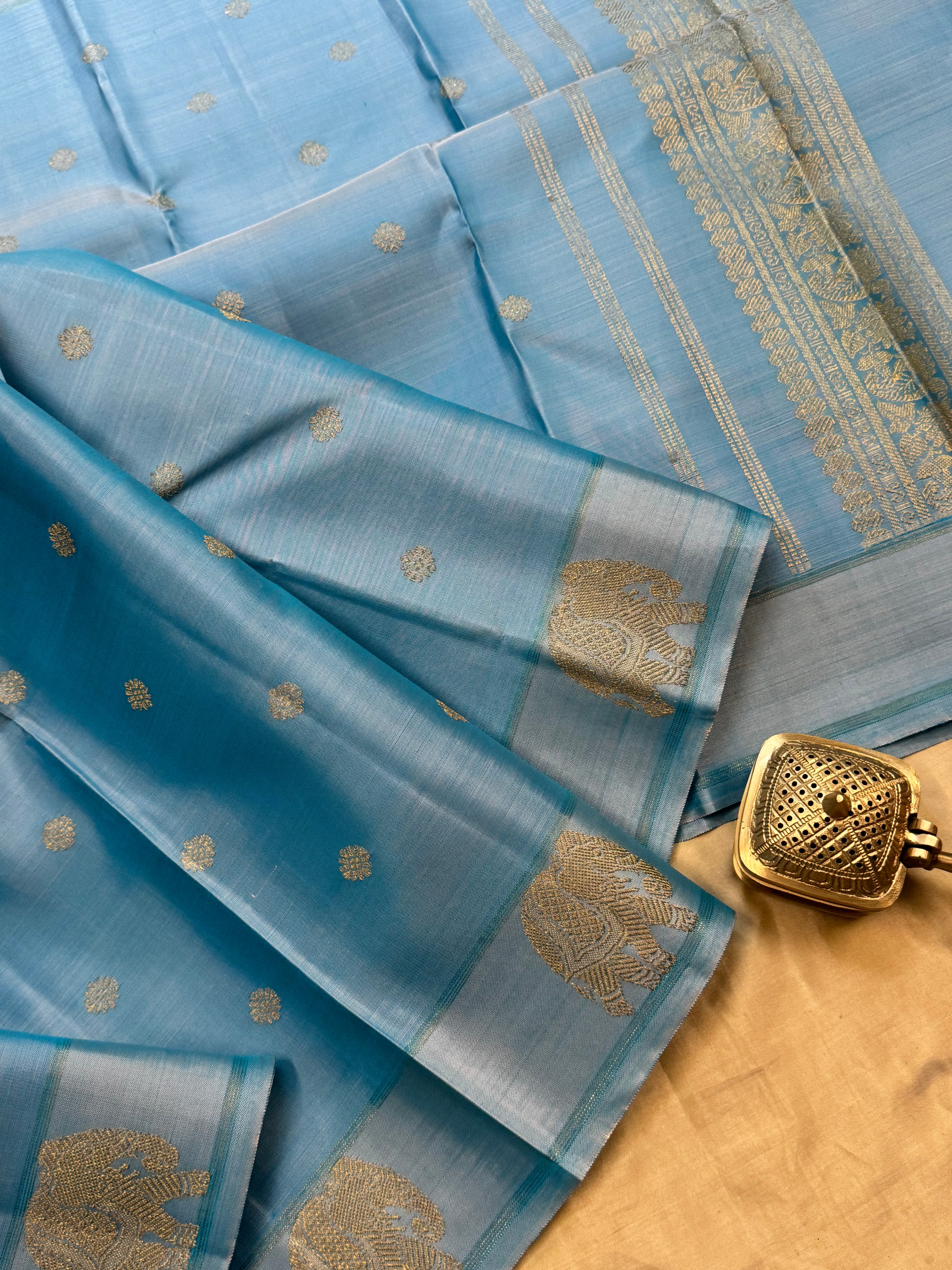 Powder blue yaanai pet  / kanjipuram silk