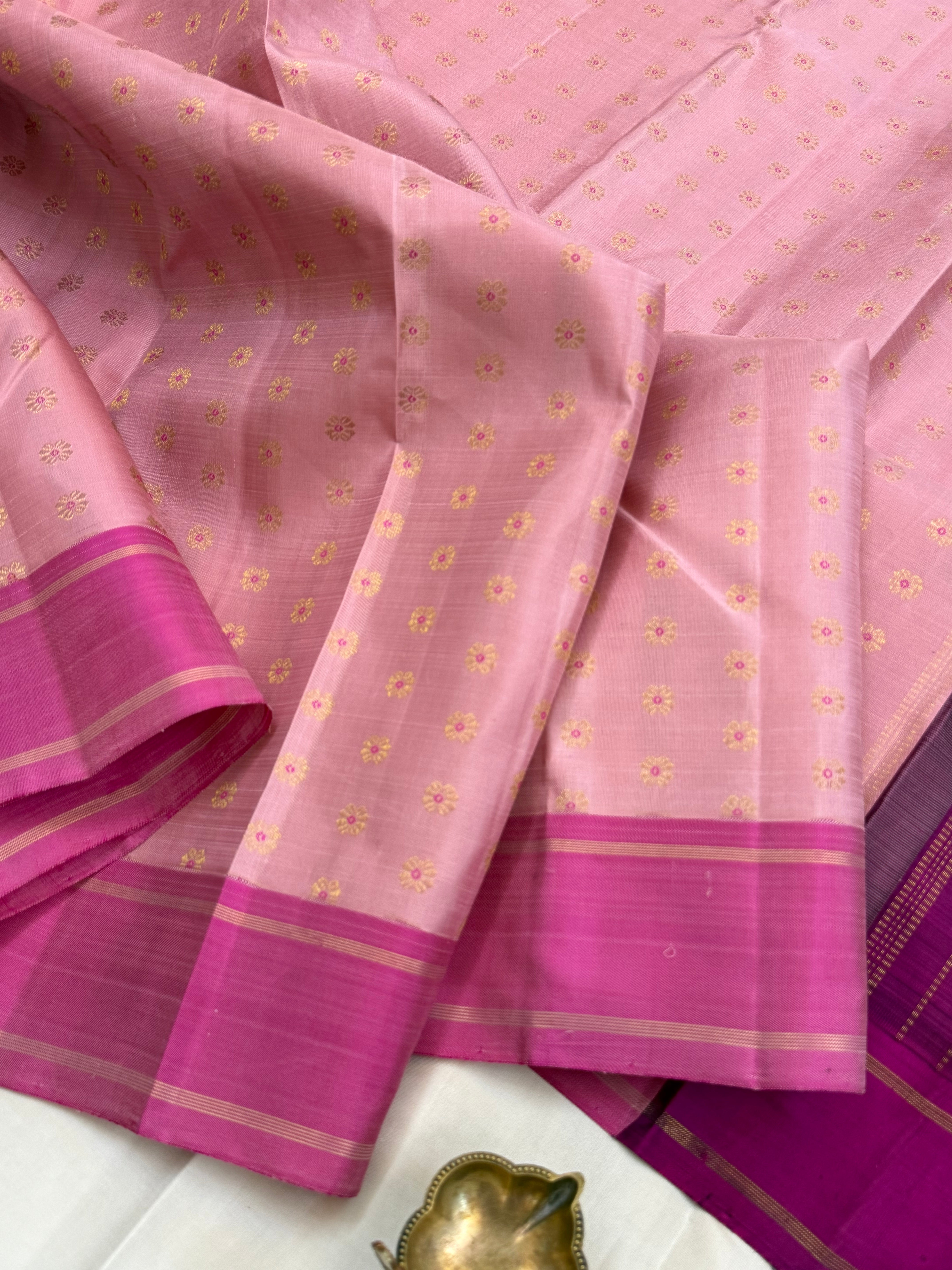 Peach pink and meenakari Butta  / Kanjipuram silk clsa 9629