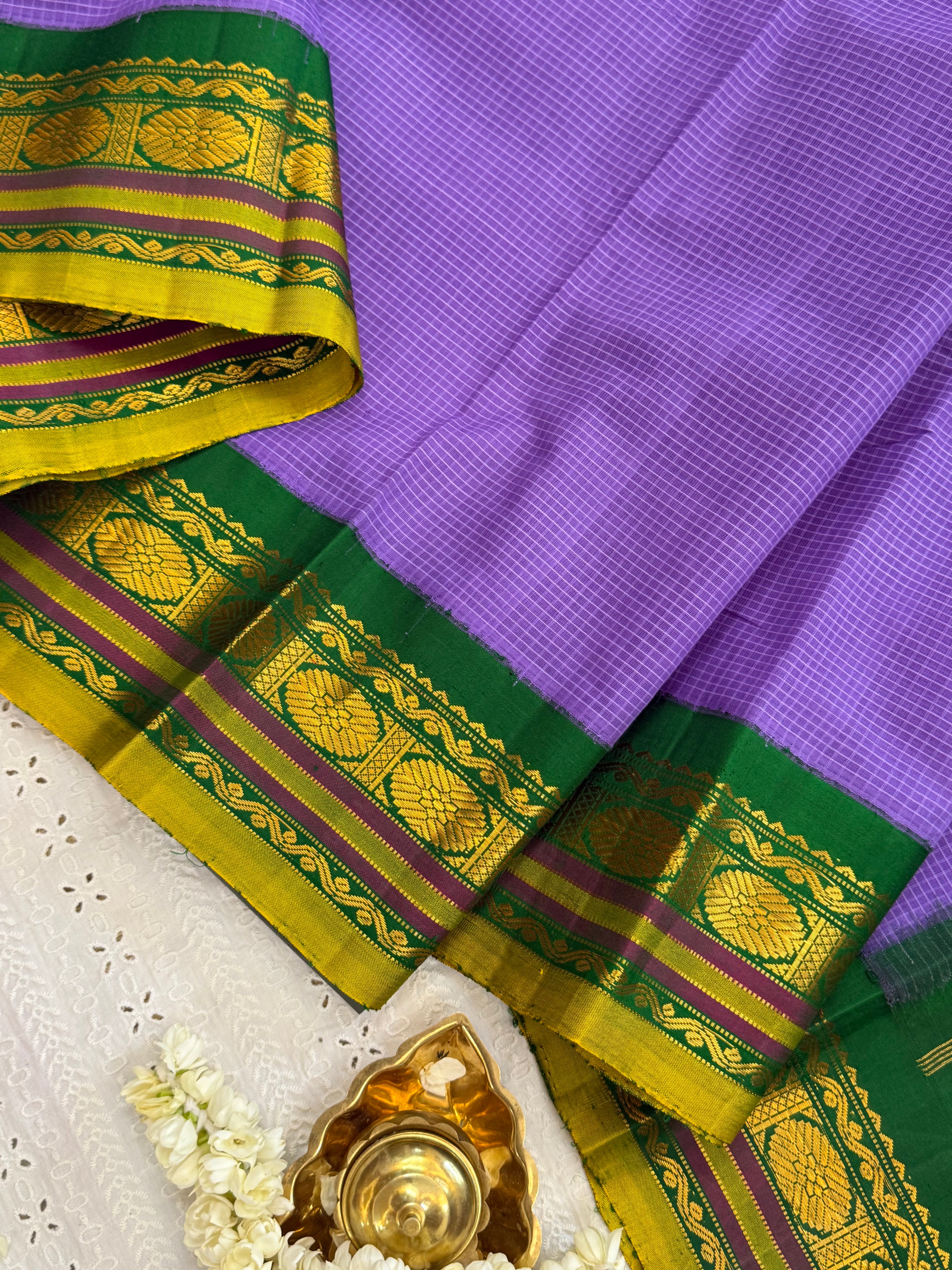Lavender and green / Gadwal cotton - No Blouse CLSA9303