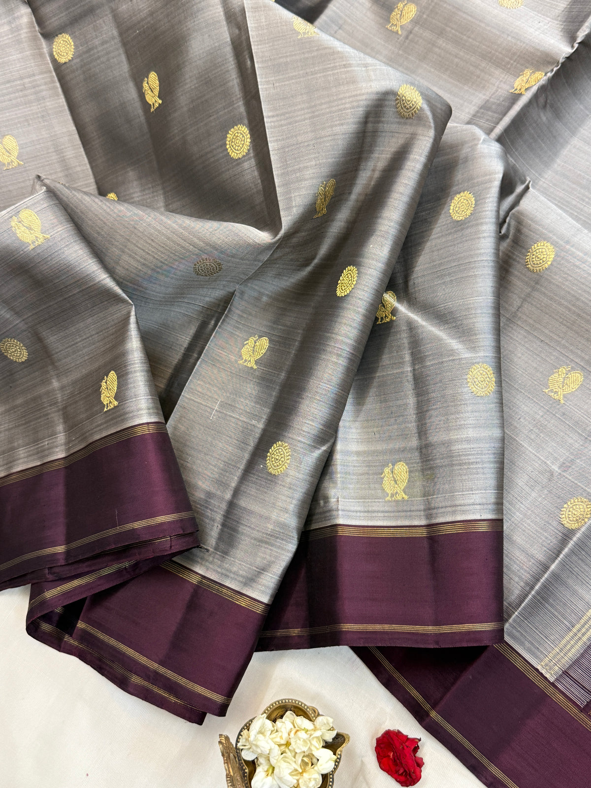 Grey butta/Kanjipuram silk saree clsa 11358