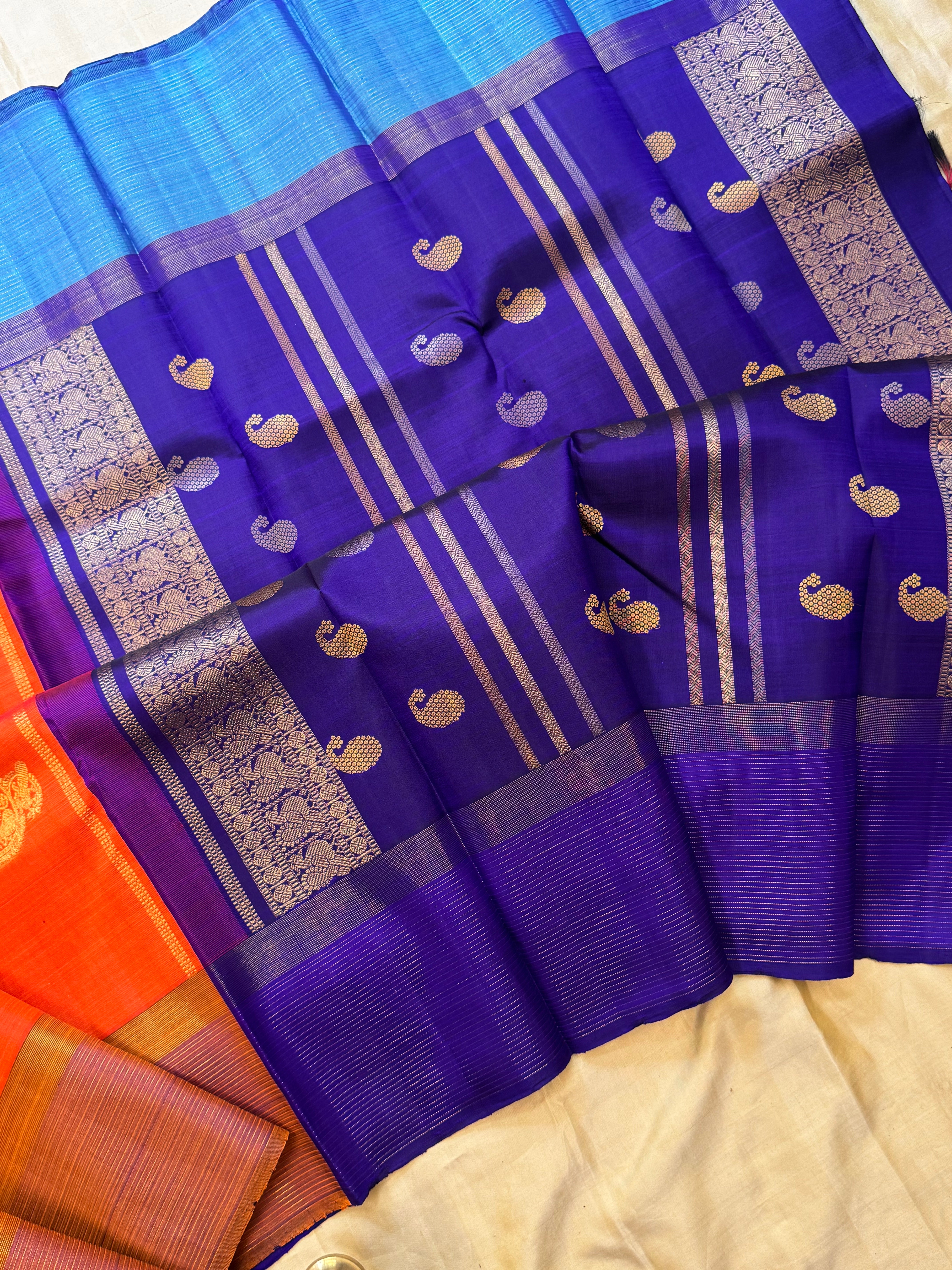 Orange Ganga Jamuna Oosi / simple kanjipuram silk