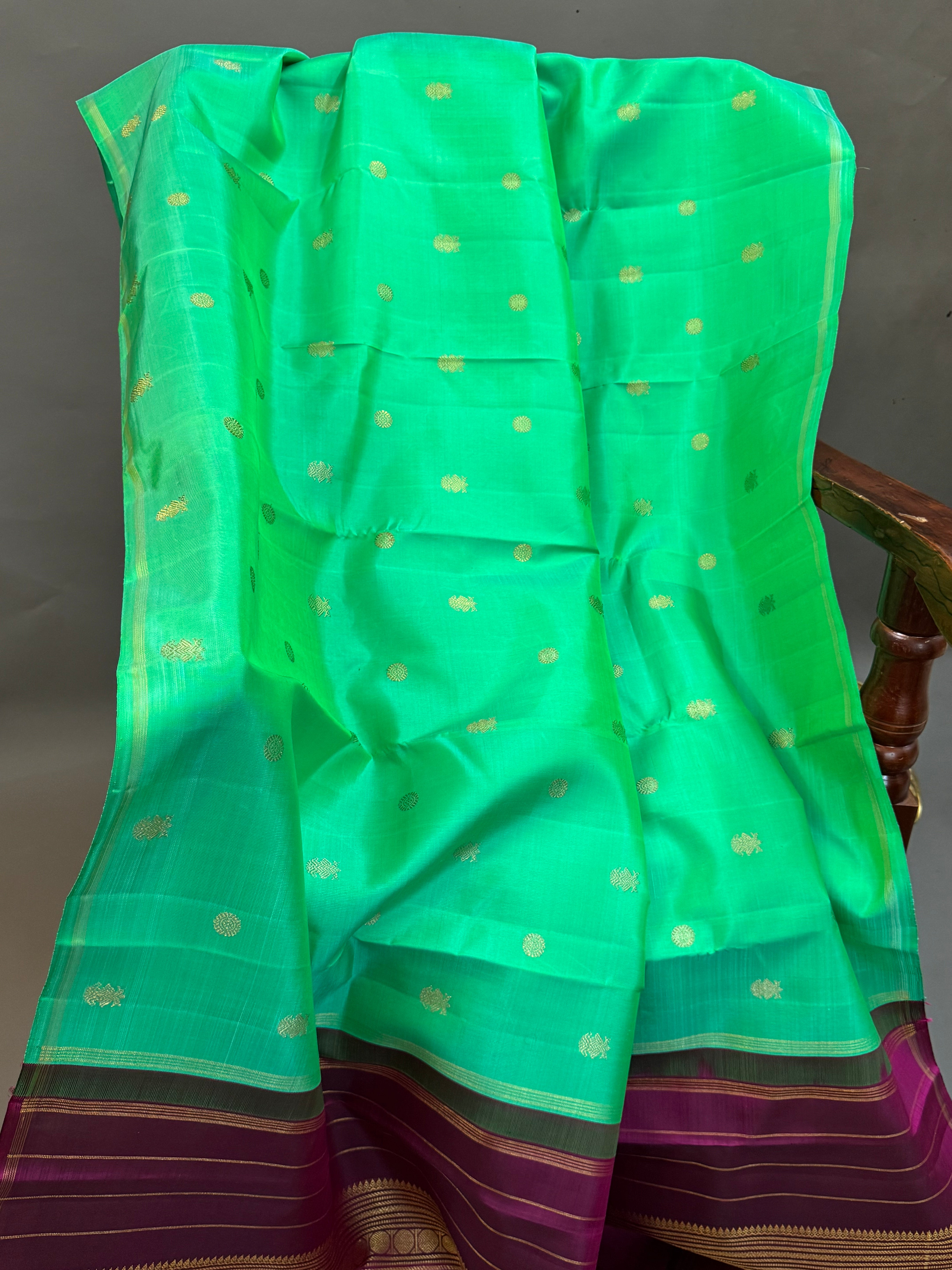 Sea green Butta borderless pure kanjipuram silk saree
