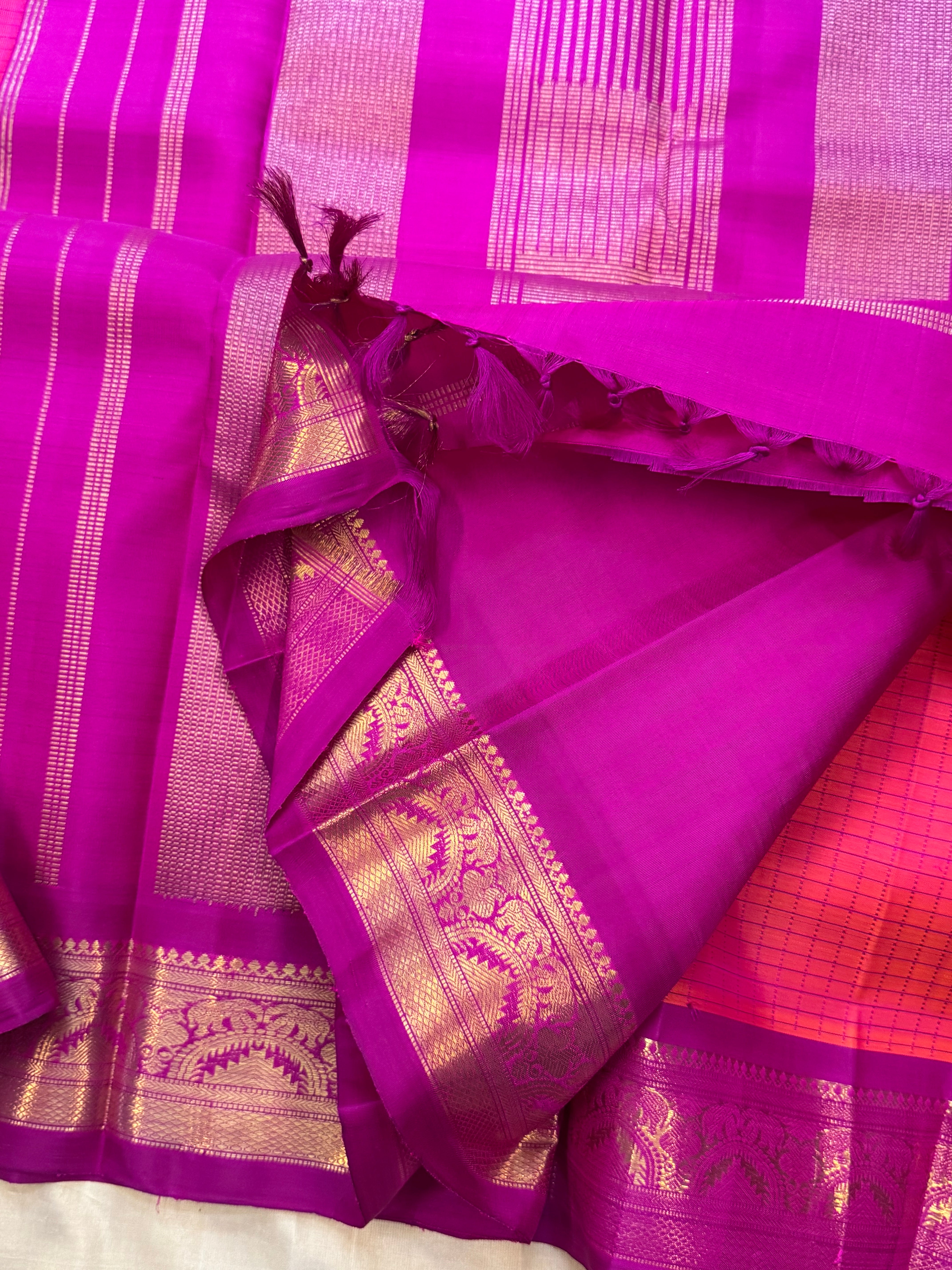 Pinkish purple checks / Kanjipuram silk