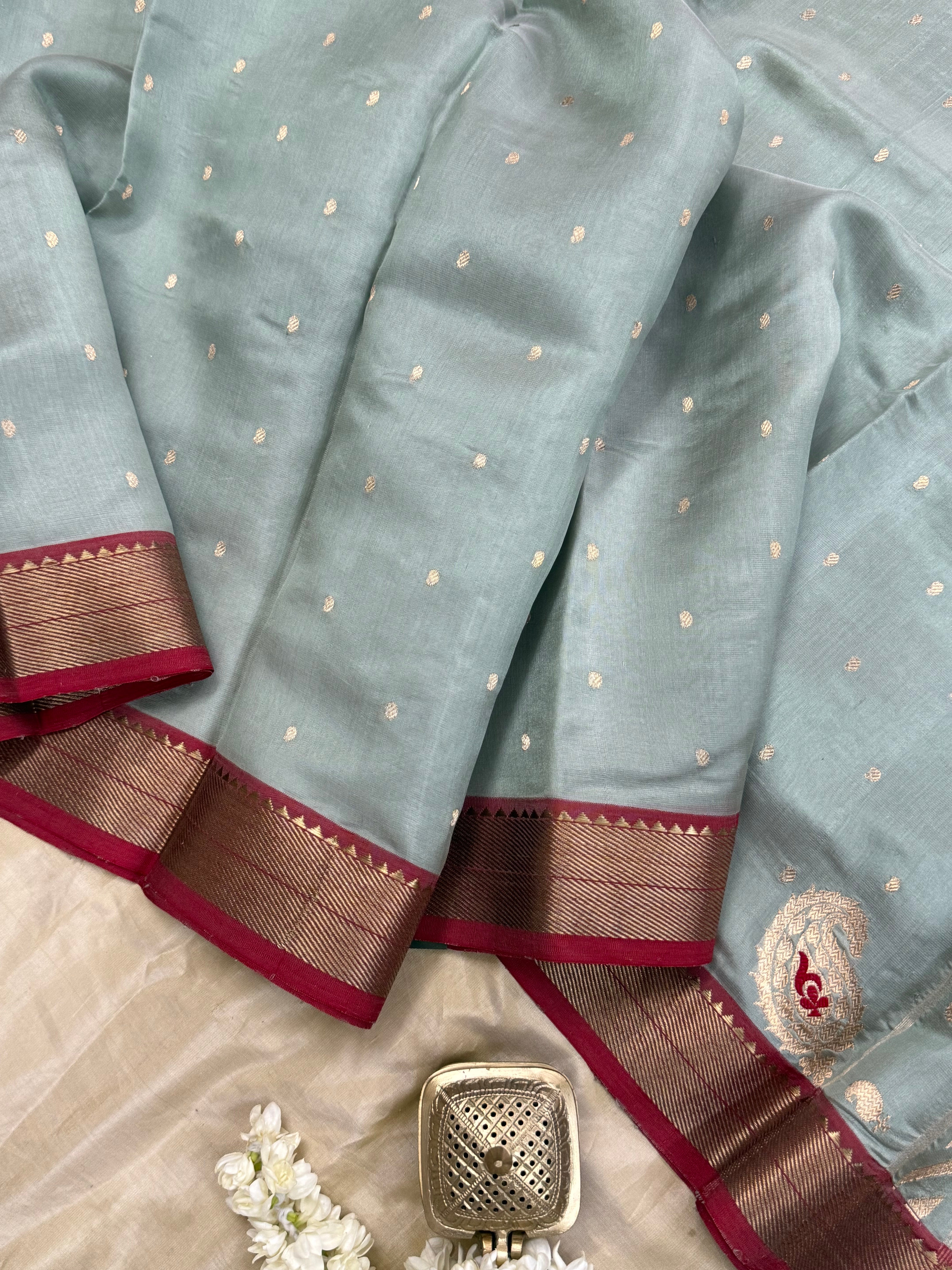 Powder blue paisley butta / Chanderi Silk