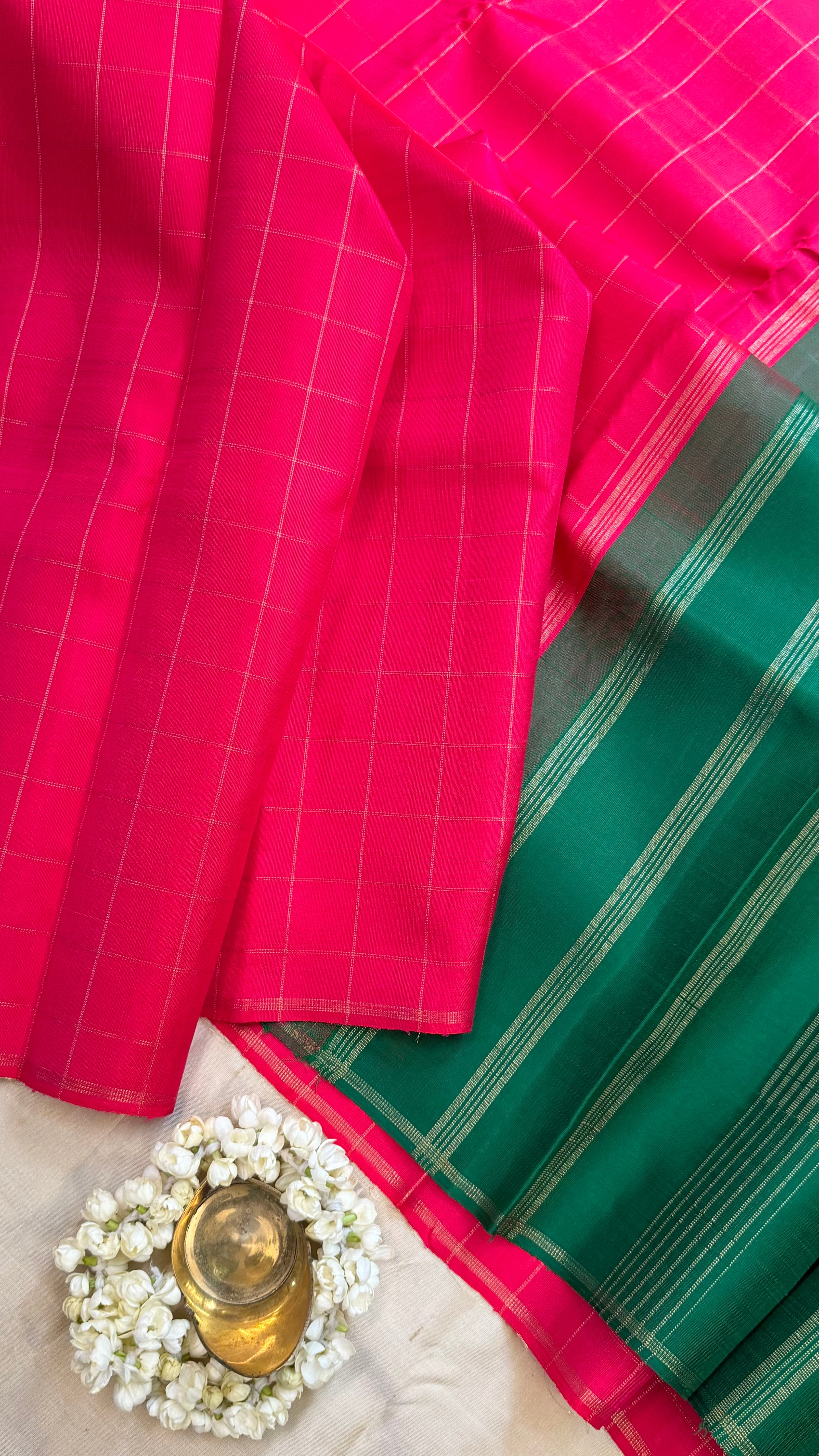 Pink kattam and green / Kanjipuram silk