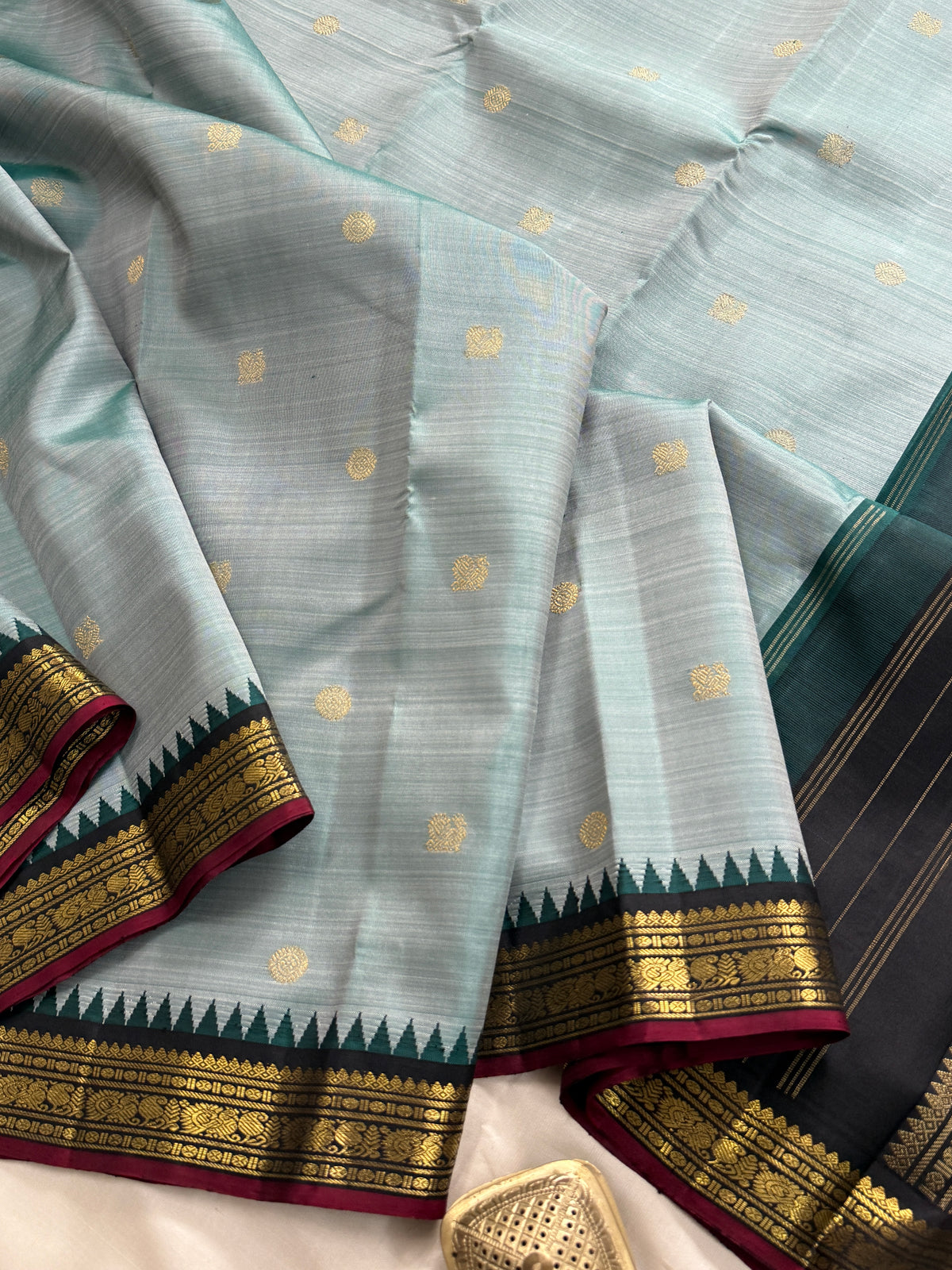 Rama green shot slate small border Korvai pure Kanjipuram silk clsa 11662
