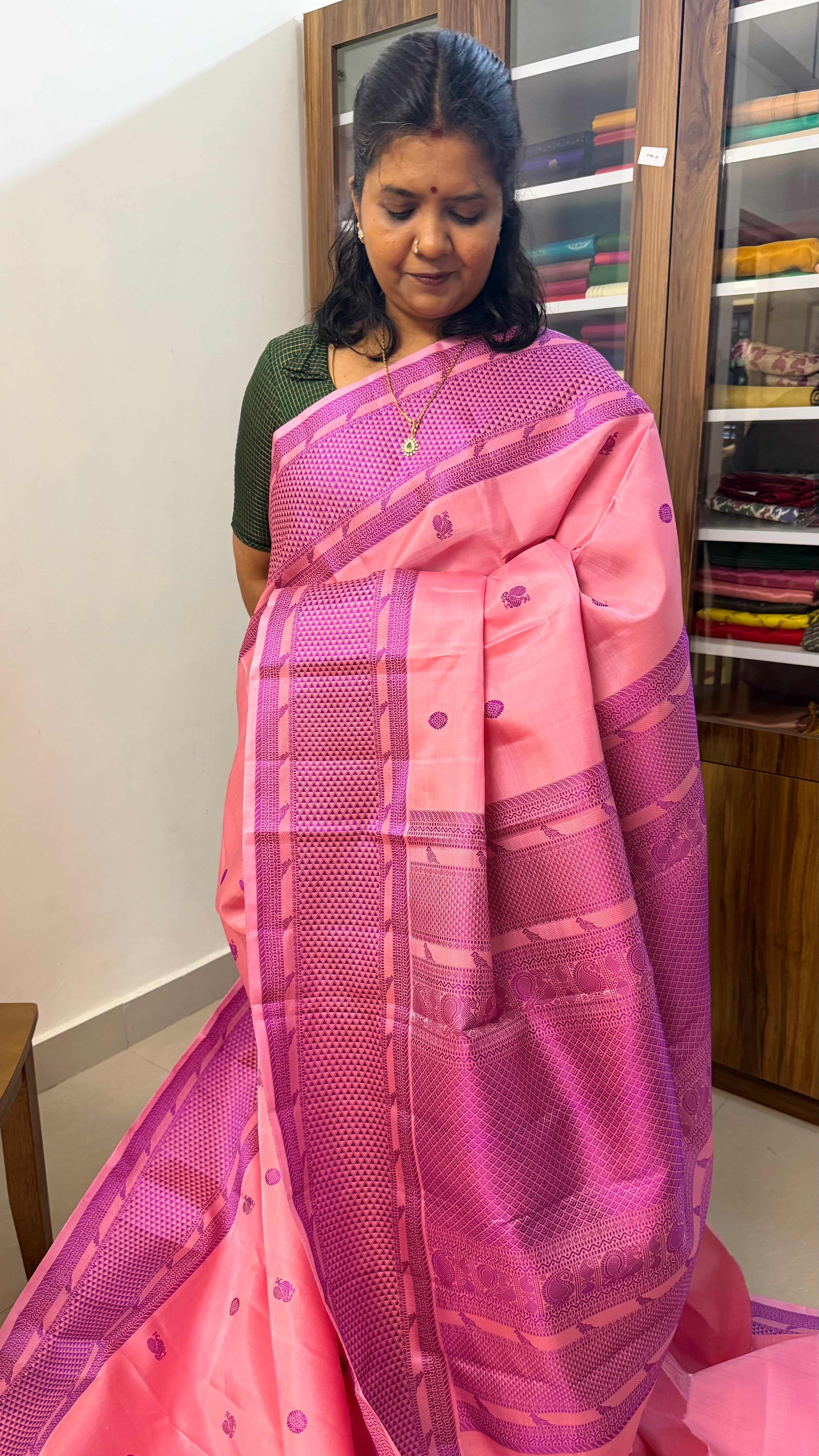 Pink on pink Kili thread work Kanjipuram silk
