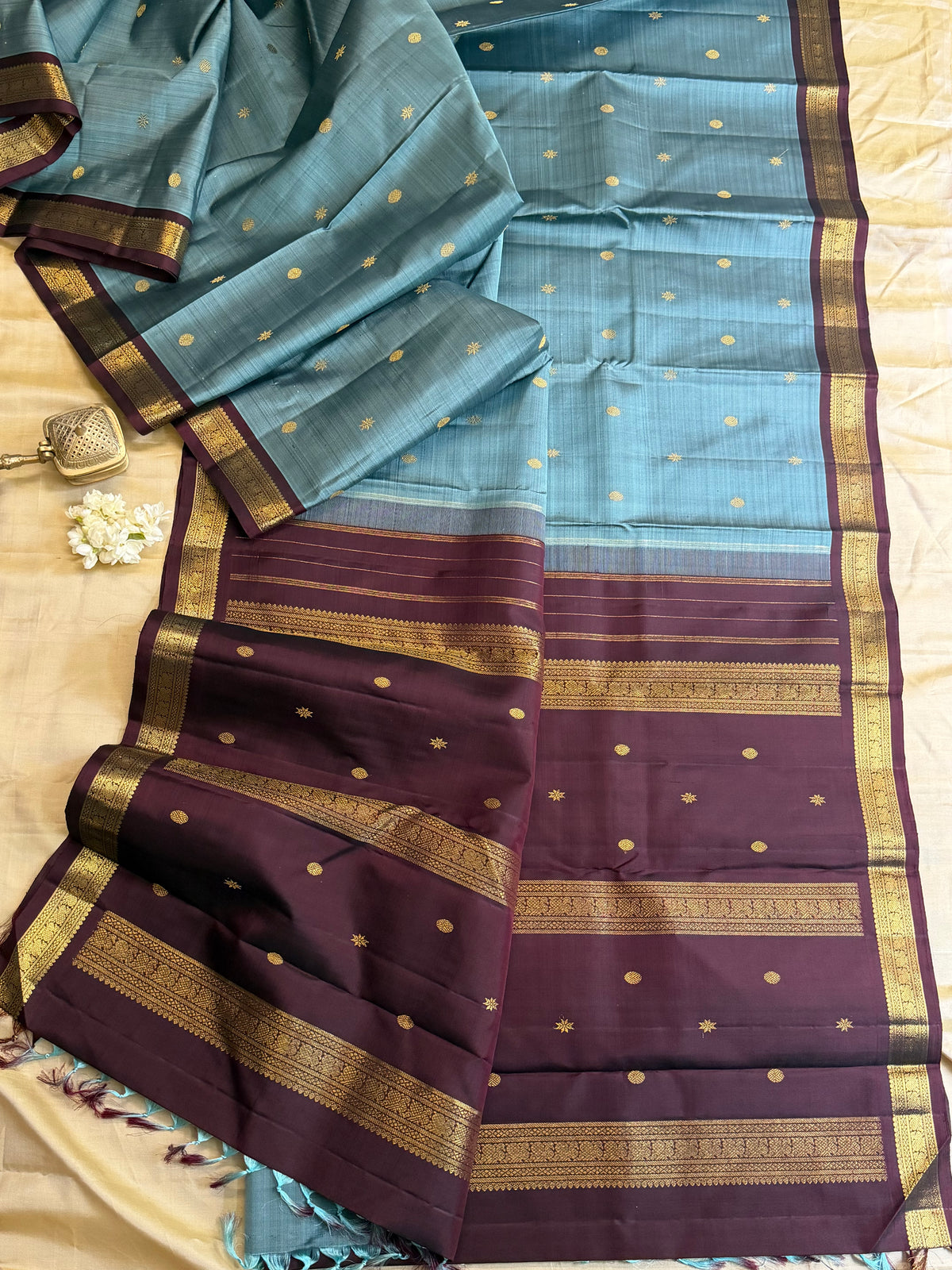 Grey small border /Kanjipuram silk saree clsa 11409