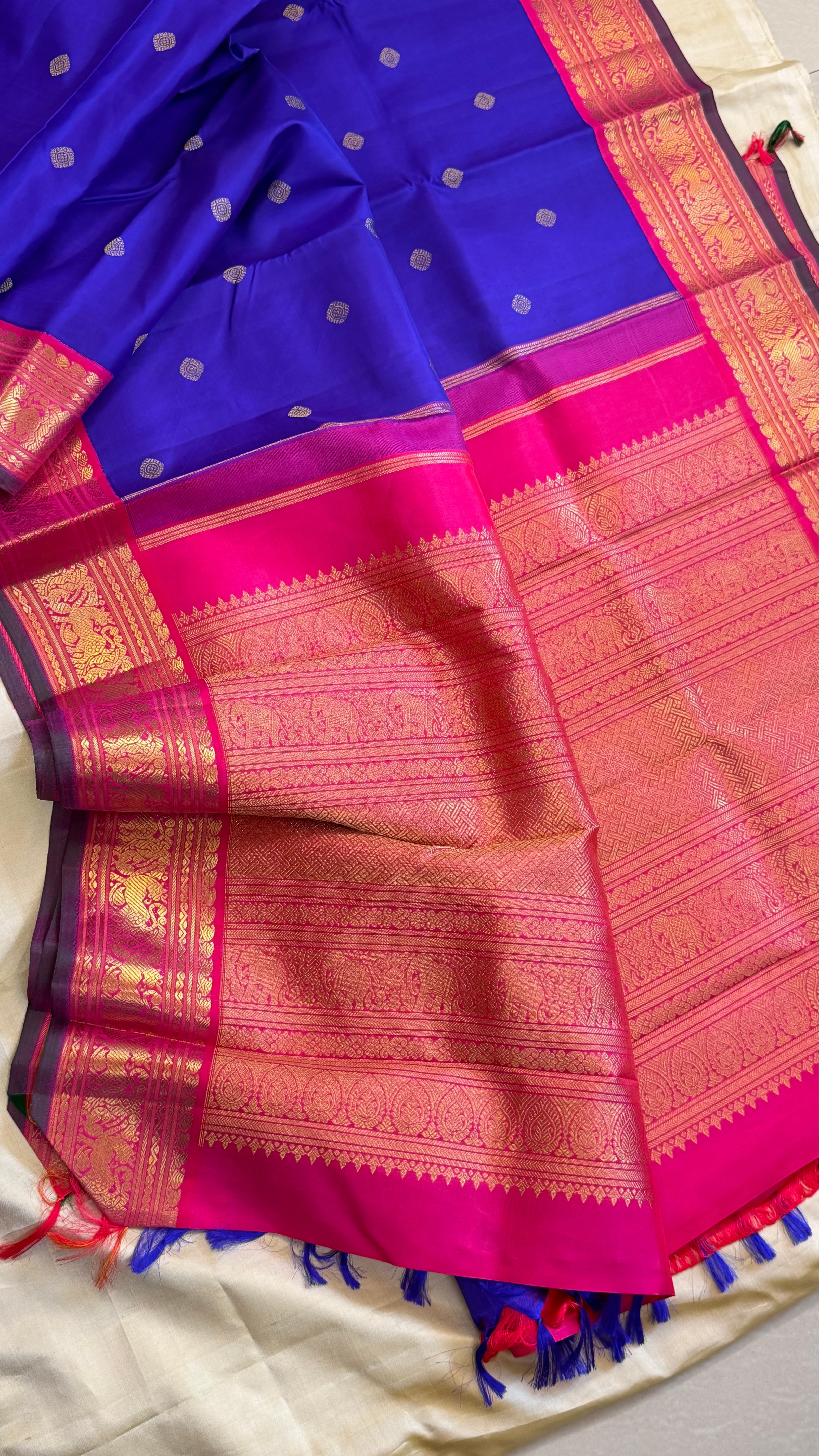 Purplish blue  and pink kai korvai/ kanjipuram silk