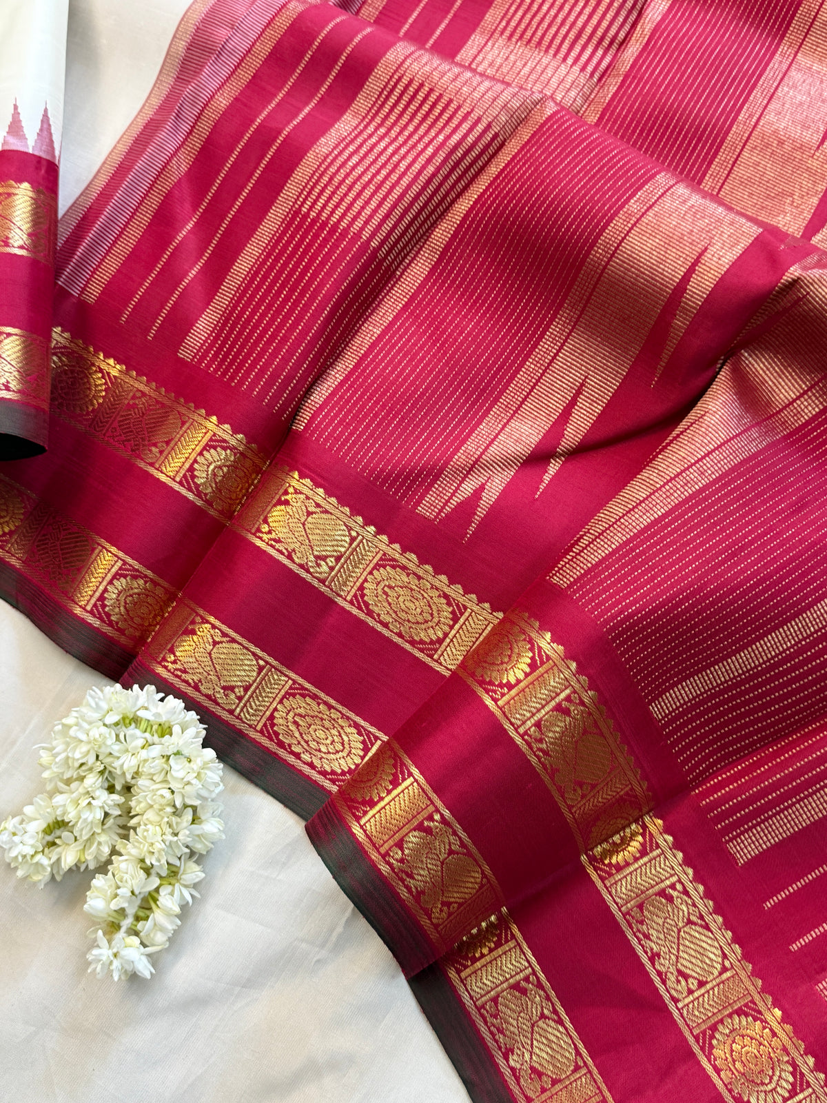 Off white with Rettapet Korvai / kanjipuram silk saree clsa 6309