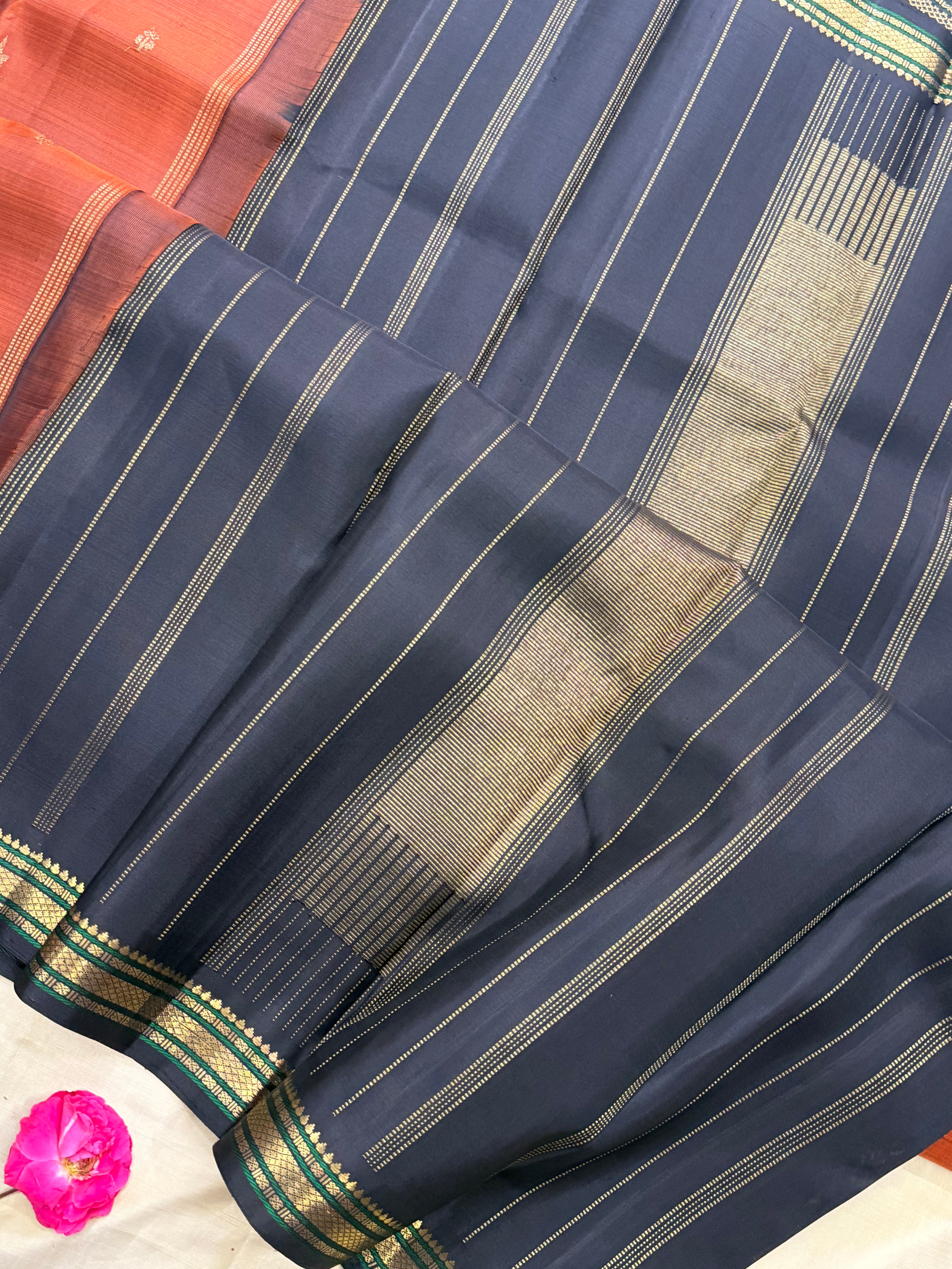 Rust small border pure Zari Kanjipuram silk CLSA7043