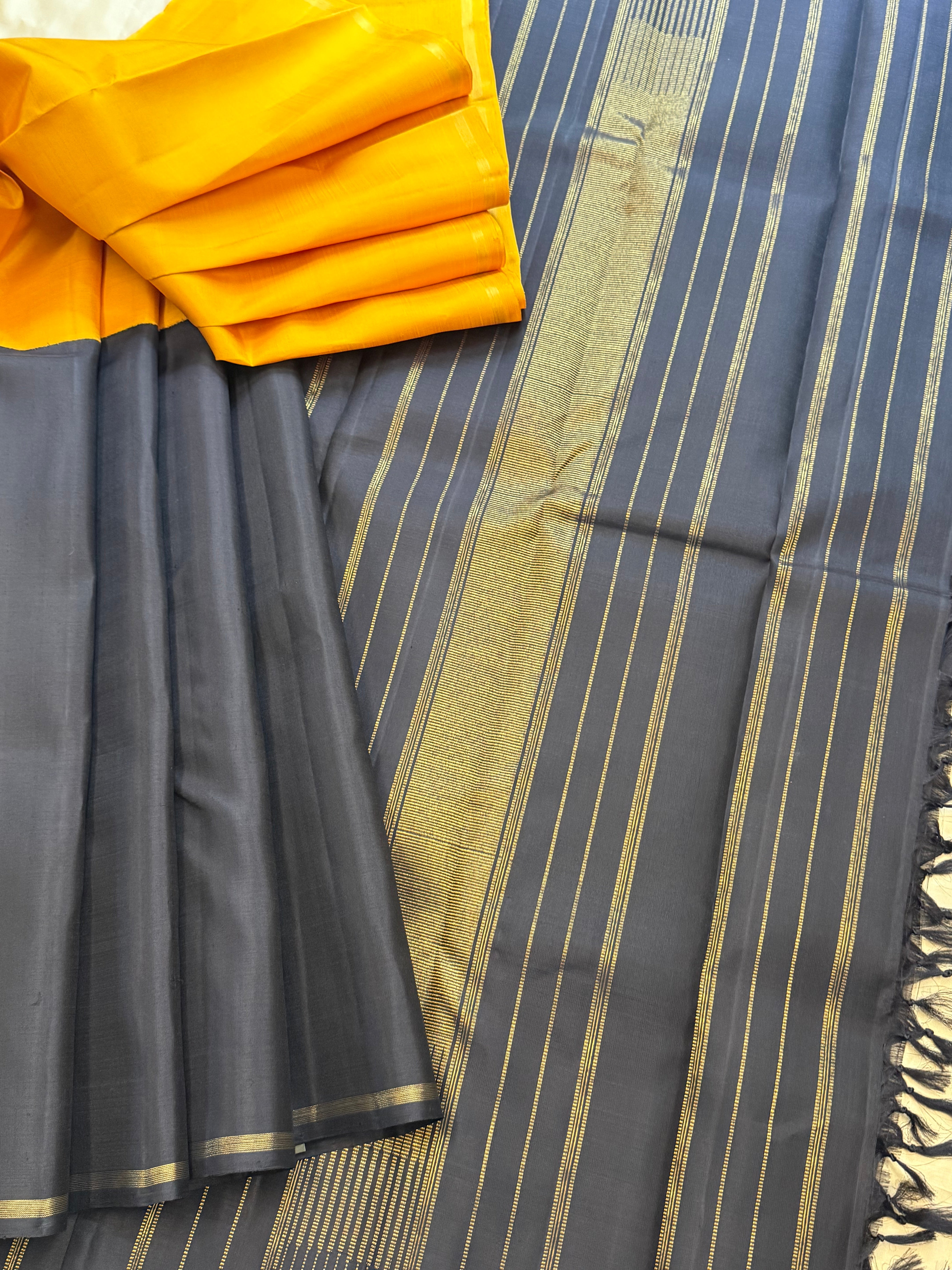 Yellow and black half an half / kanjipuram silk