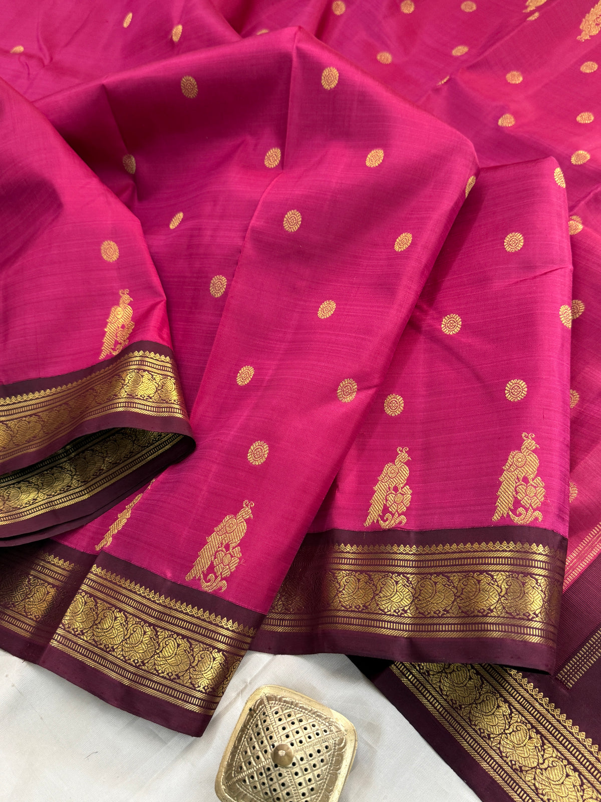 Deep Rose Pink beetu butta Korvai/ kanjipuram silk saree clsa 11429