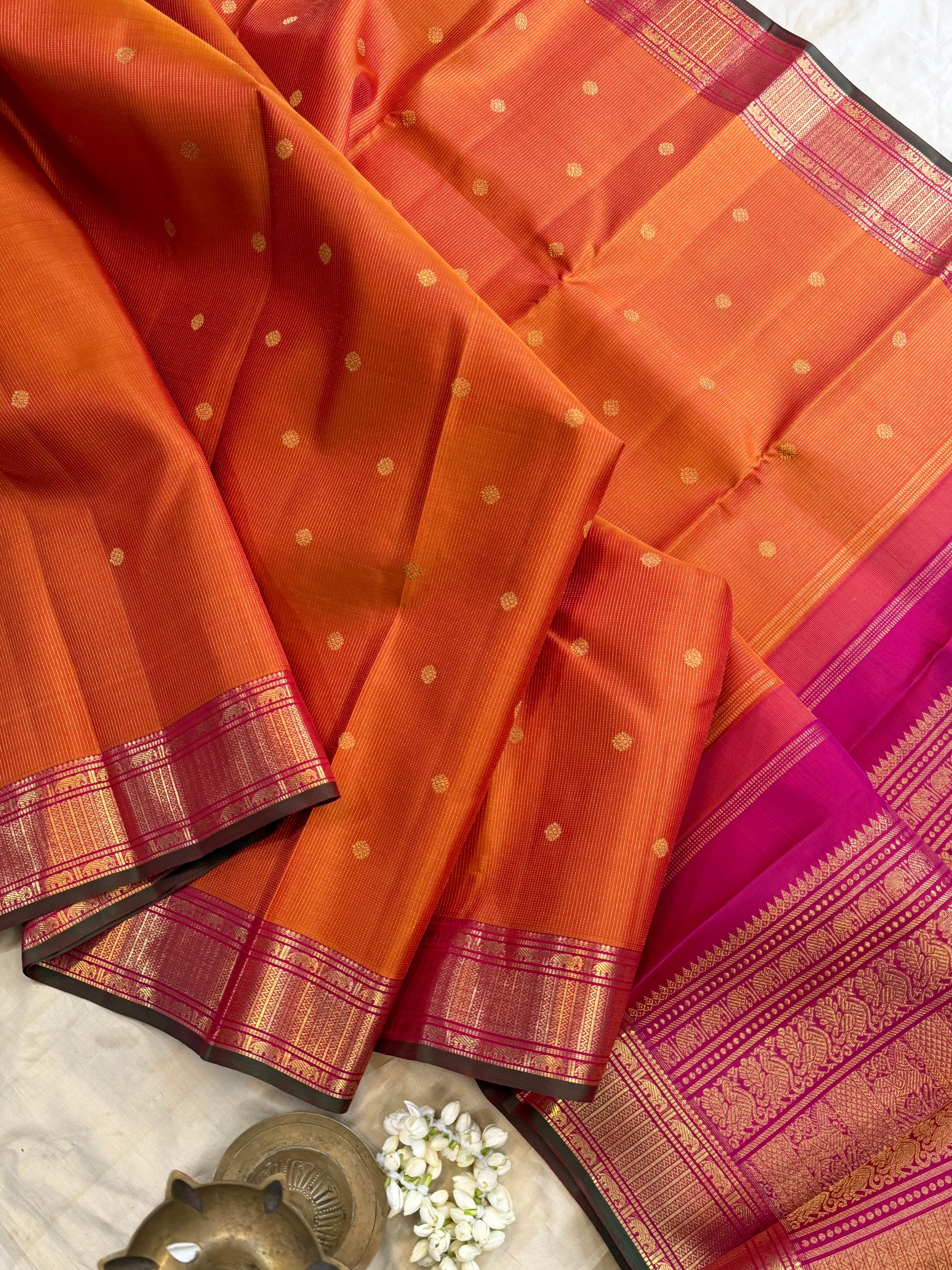Heirloom oosivanam Simha colour Kanjipuram silk saree