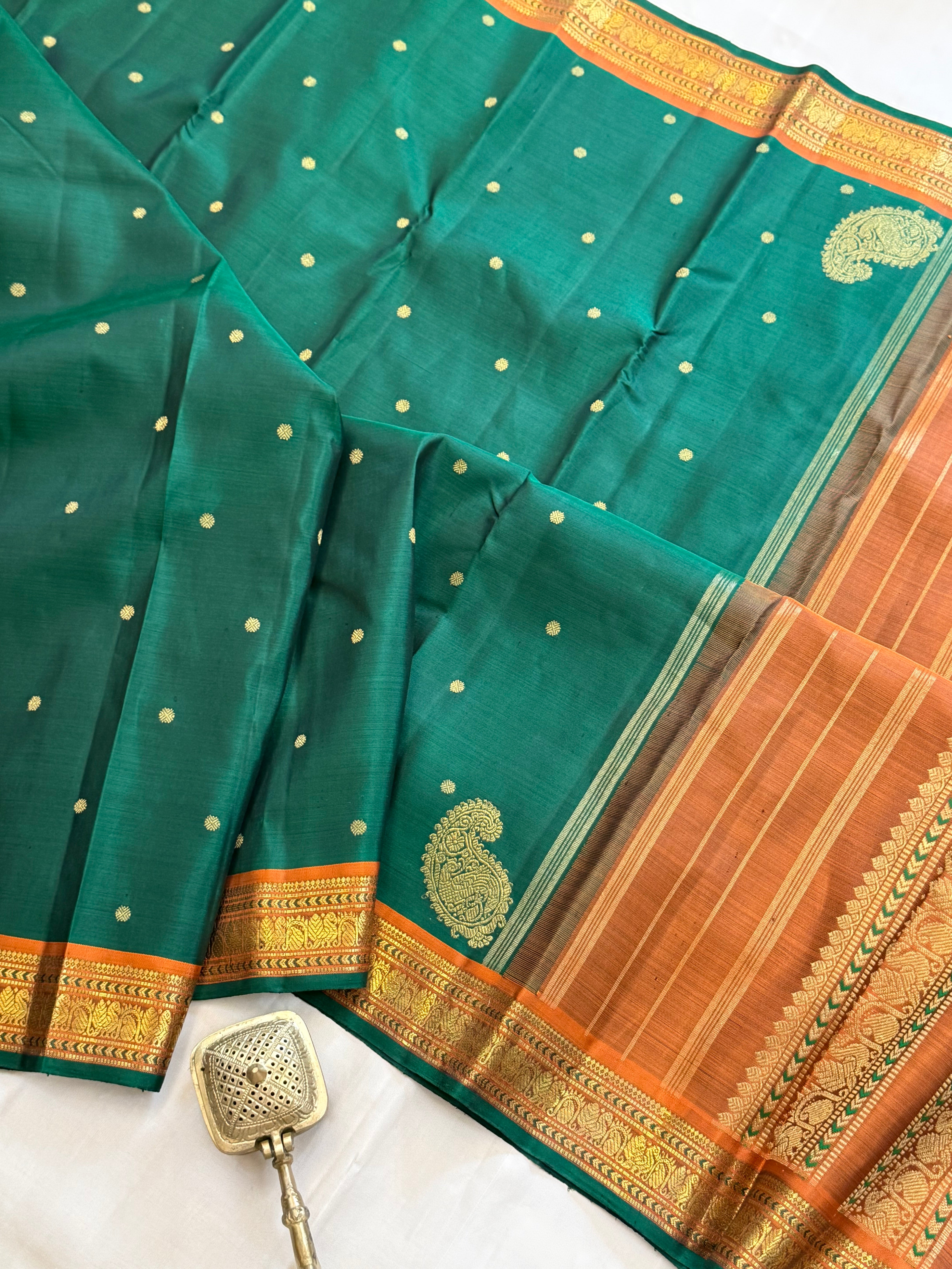 Green Benars style corner palla Pure Kanjipuram silk CLSA11003