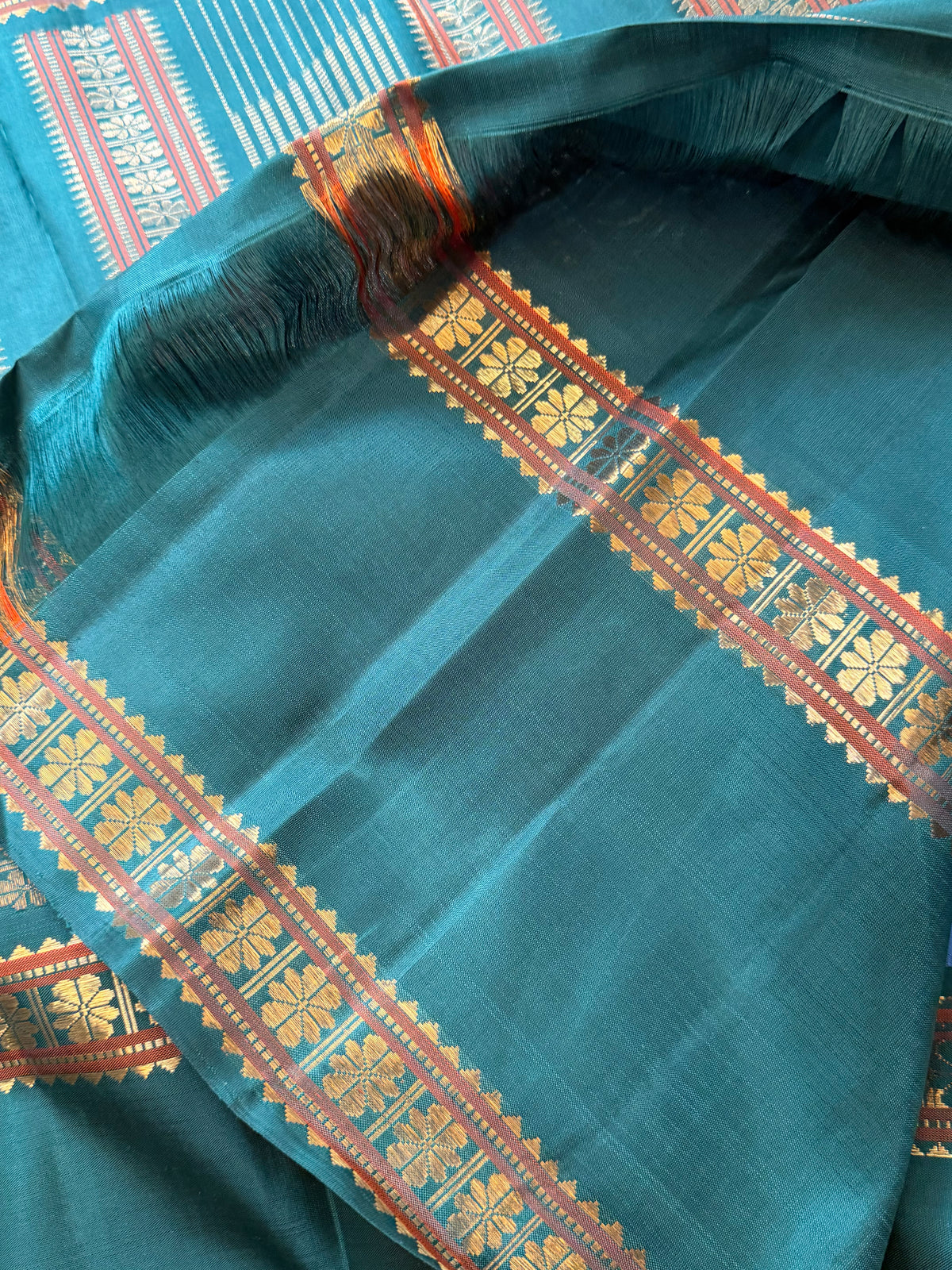 Powder blue  Kai Korvai Kanjipuram silk