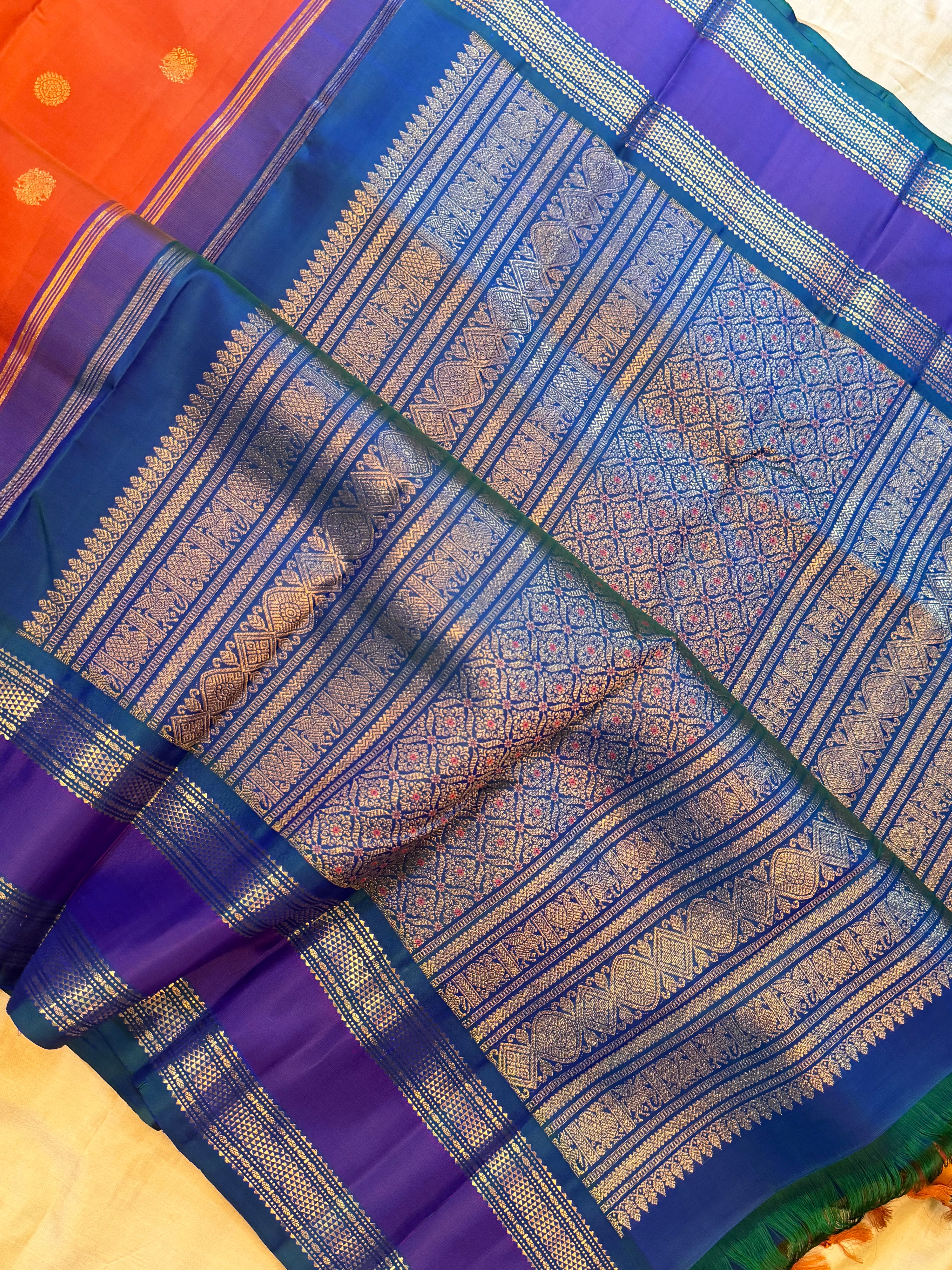 Rust  retta pet Kai Korvai  / Kanjipuram silk