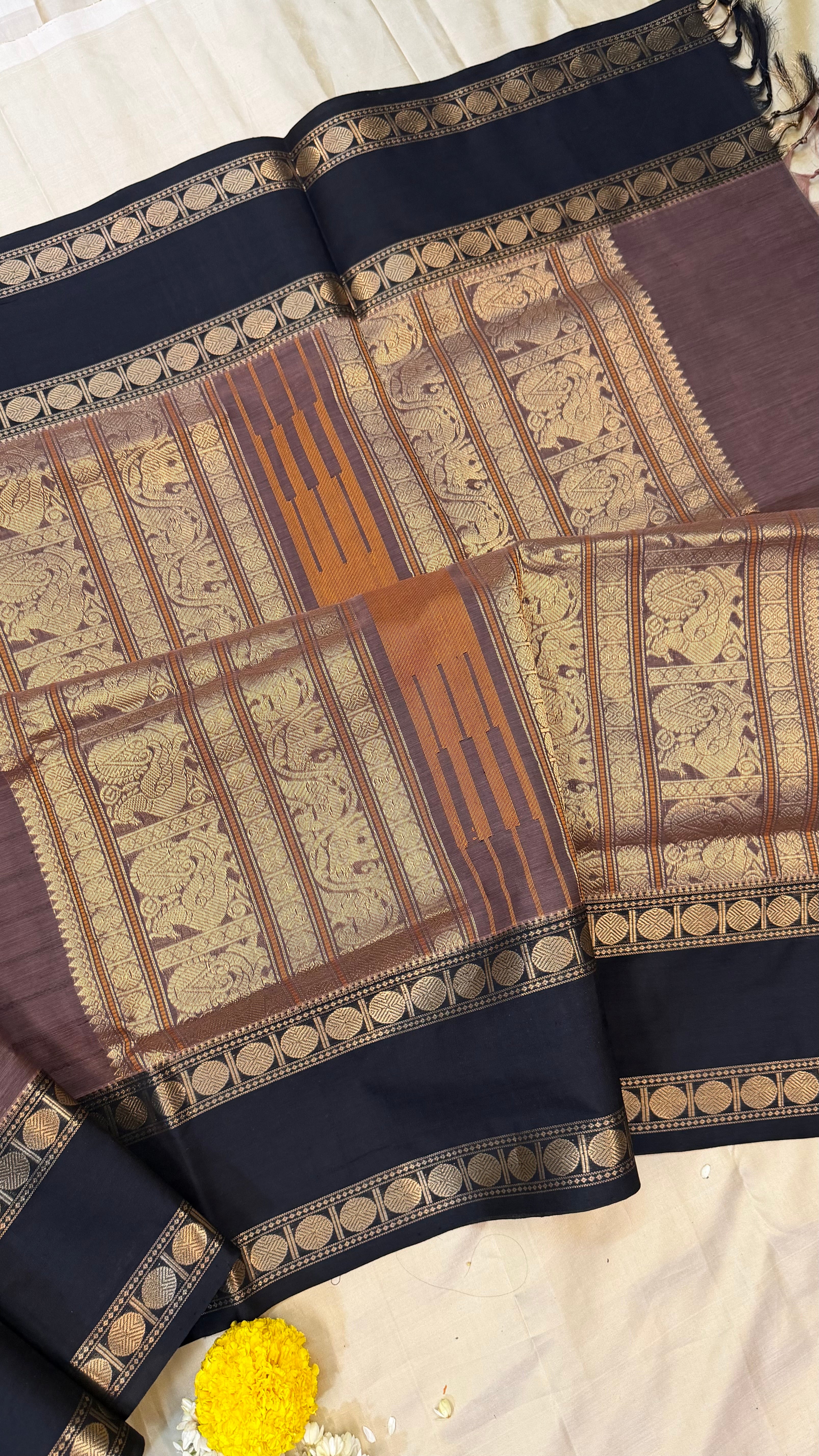 Brown and black rettapet/ Silk Cotton