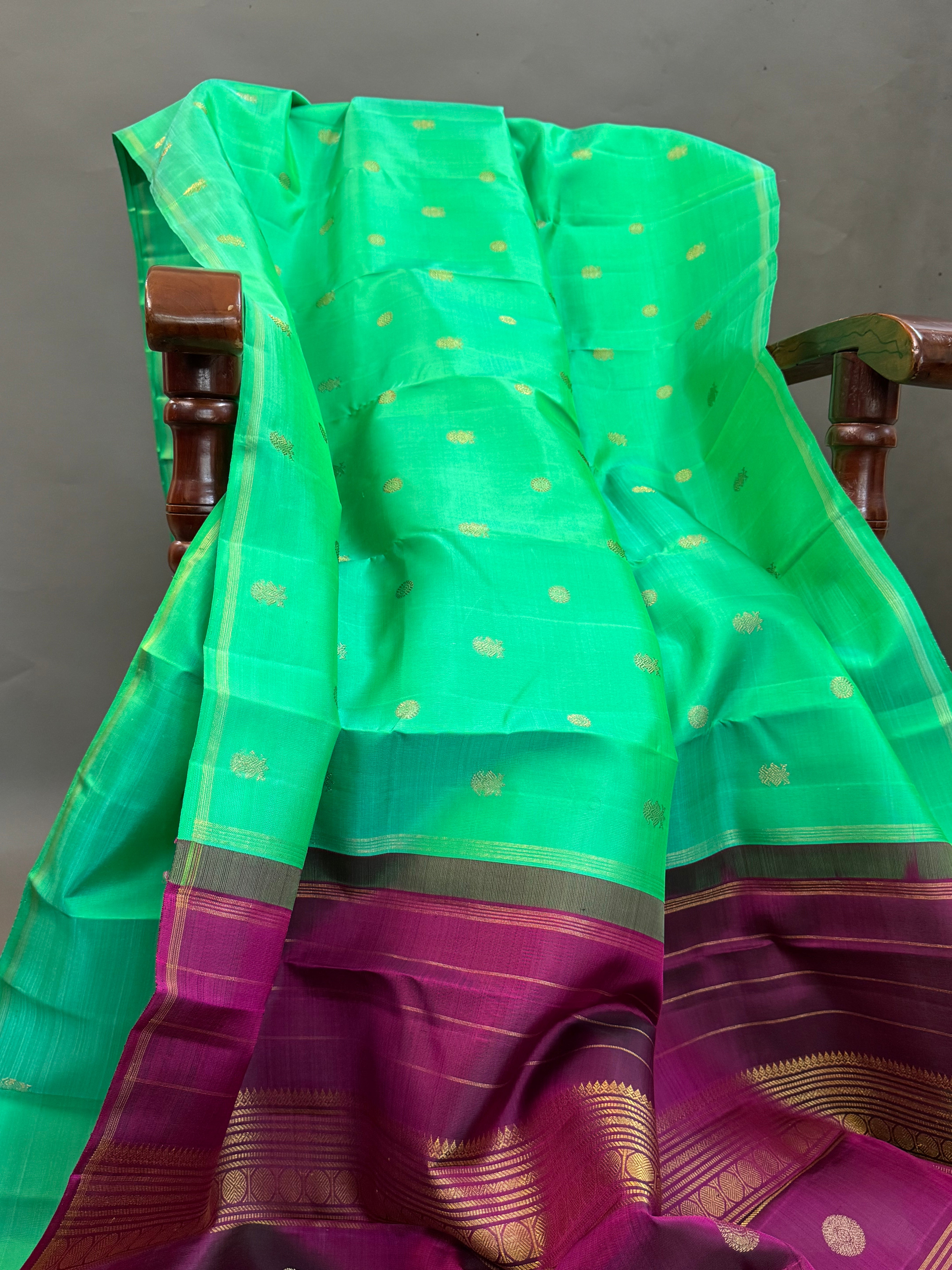 Sea green Butta borderless pure kanjipuram silk saree