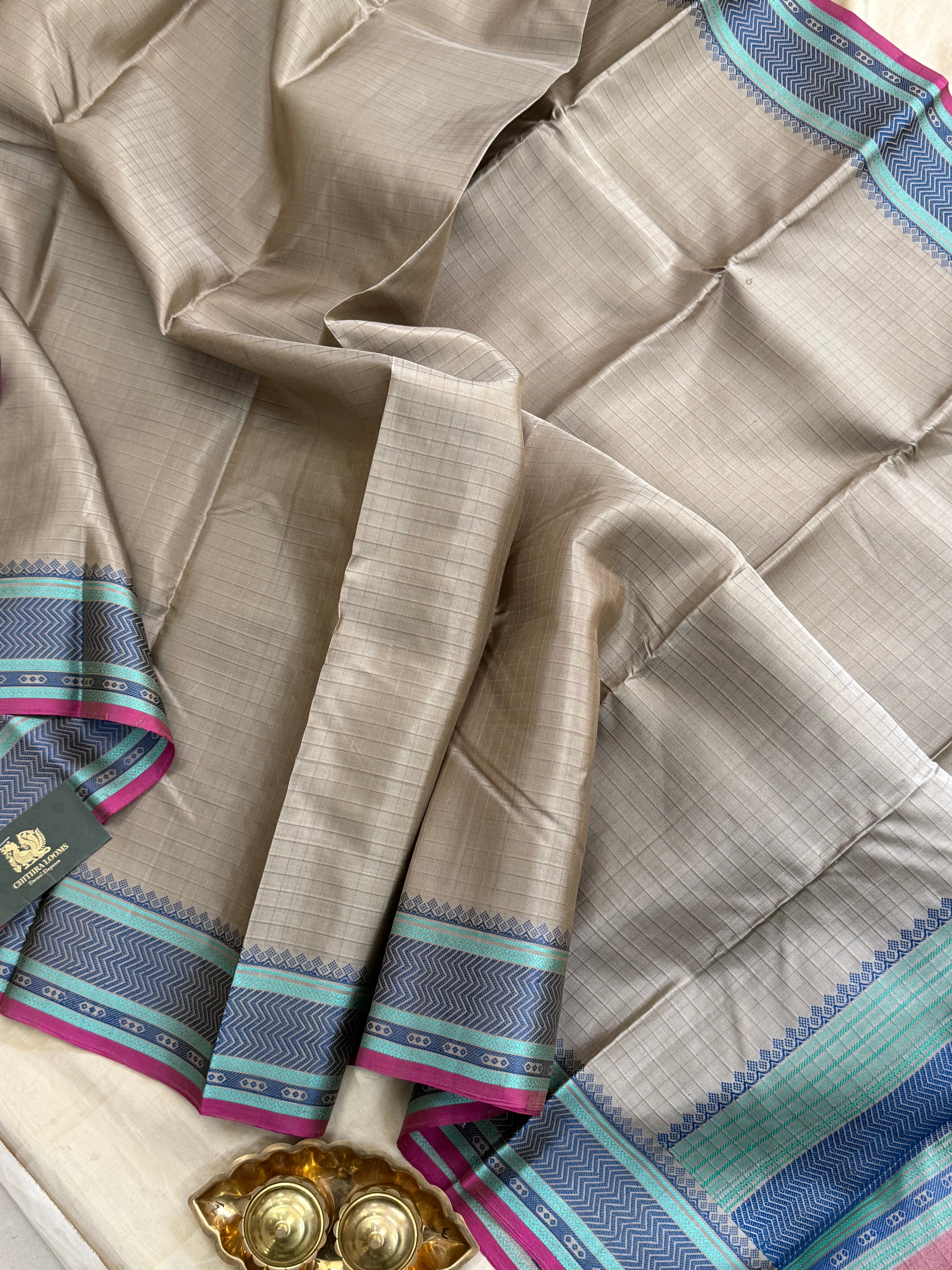 Grey and blue kattam / Varnangal Soft Silk CL4109