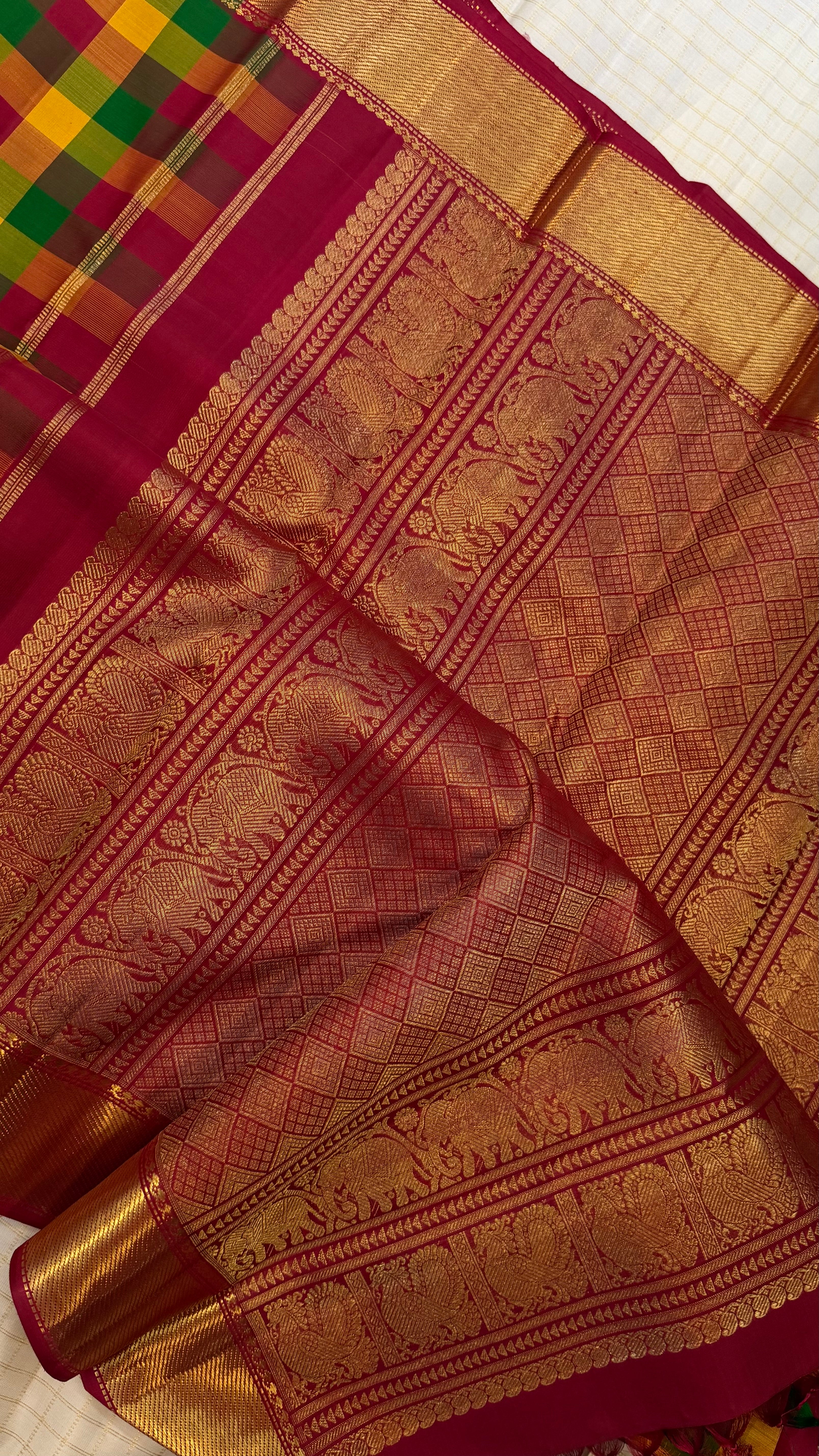vintage kandangi style pp checks Kanjipuram silk