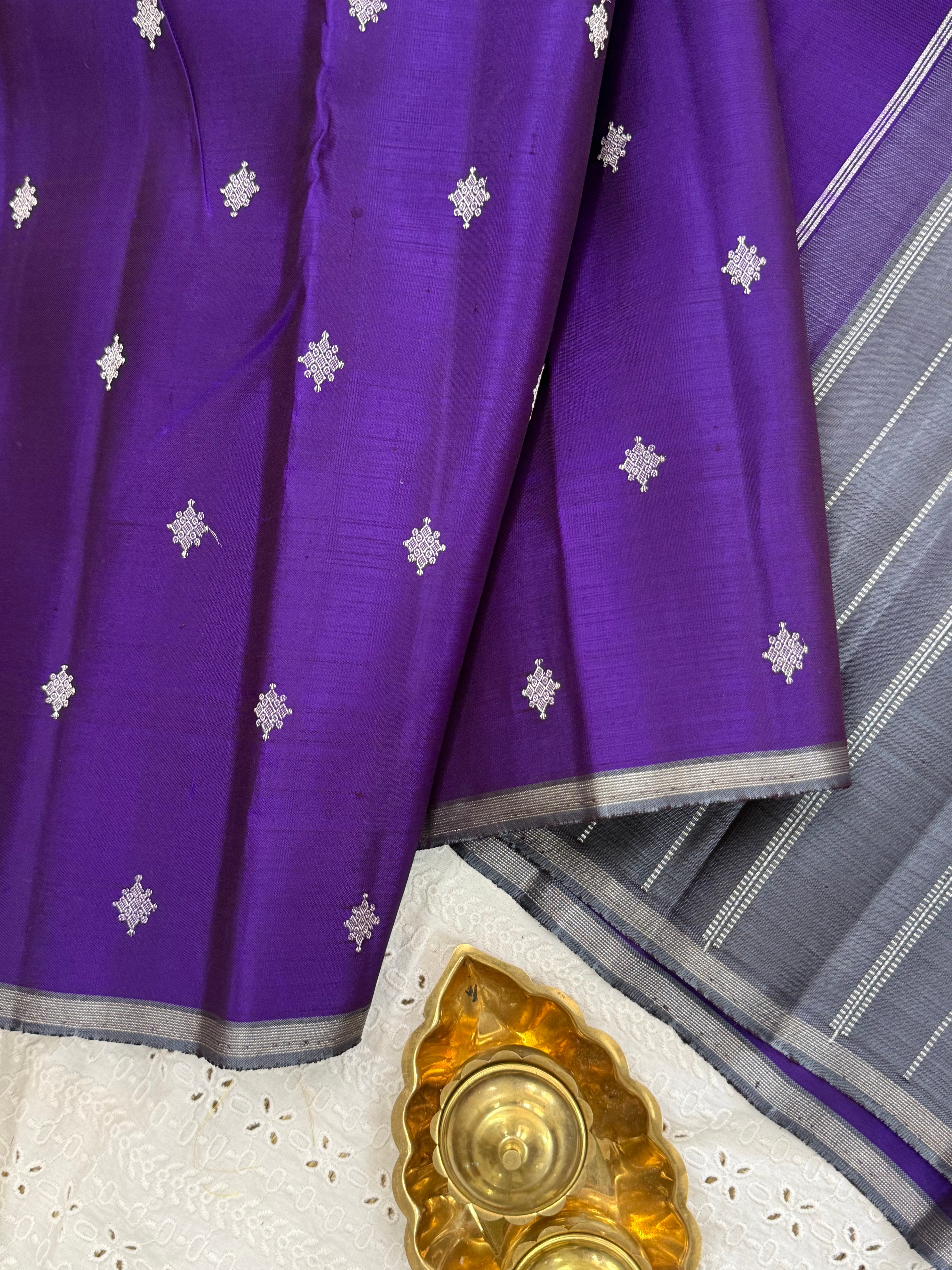 Purple silver butta borderless / Kanjipuram silk CL10148