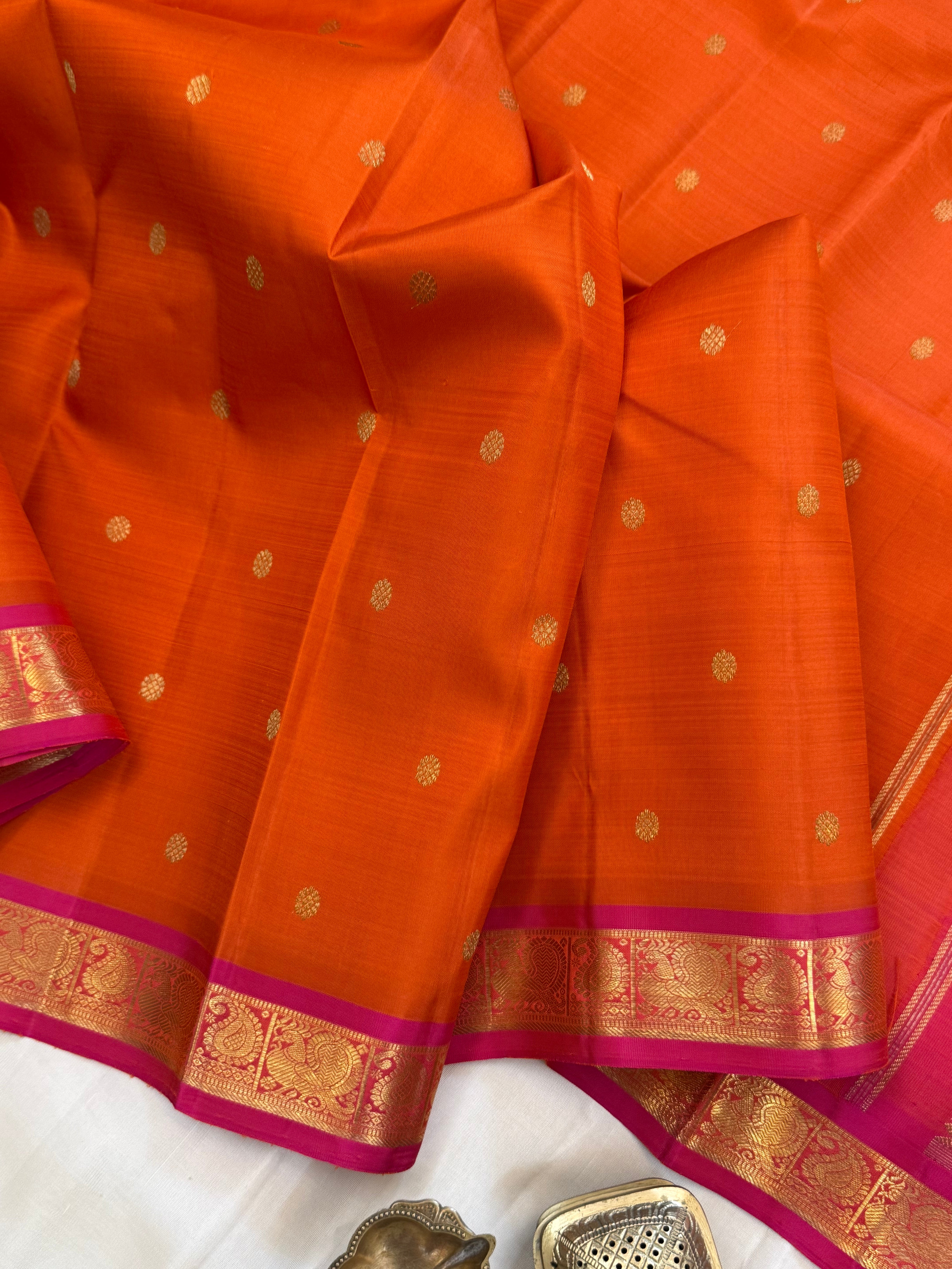Rust with pink small border / kanjipuram silk saree clsa 11049