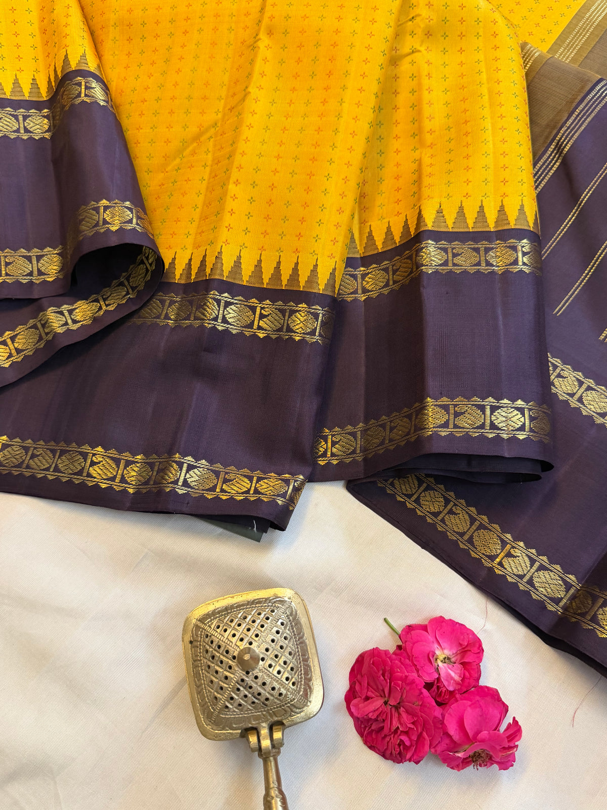 Yellow - Day 1 Navarthri colour pure Zari Kanjipuram silk / plus Butta Korvai