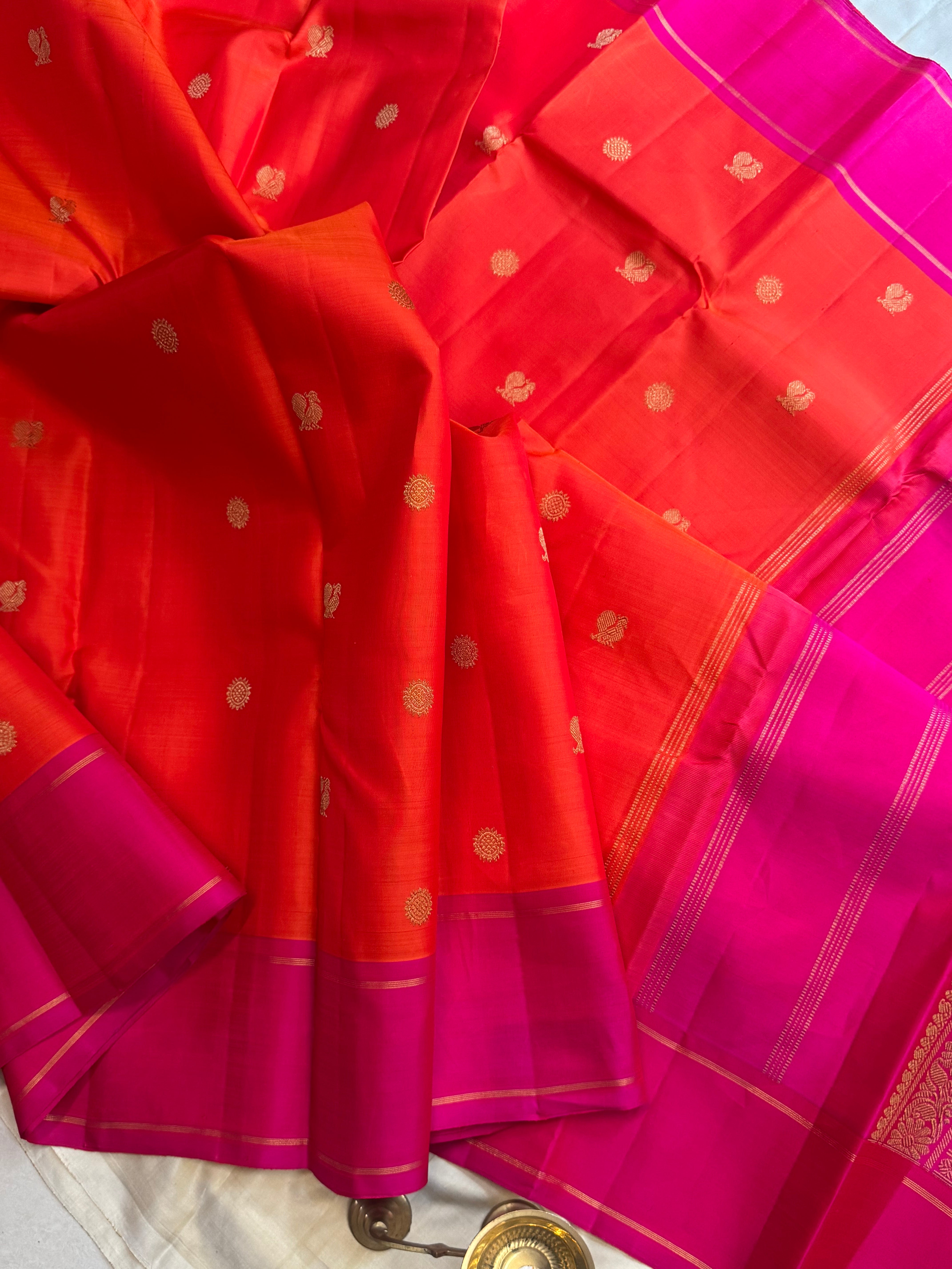 Orange pink annam chakram / simple kanjipuram silk