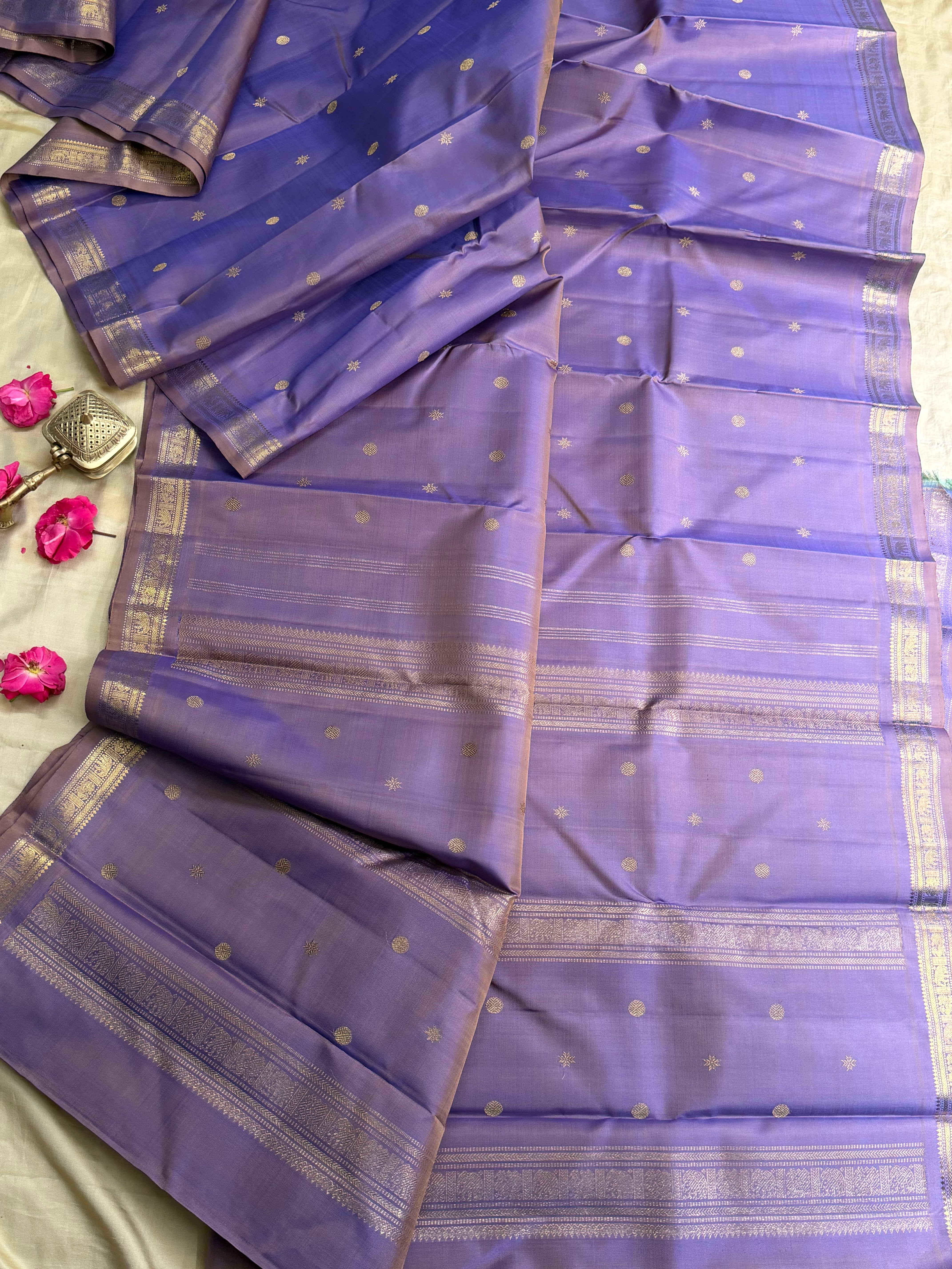 Burnt amethyst  small border pure Zari Kanjipuram  silk CLSA9667