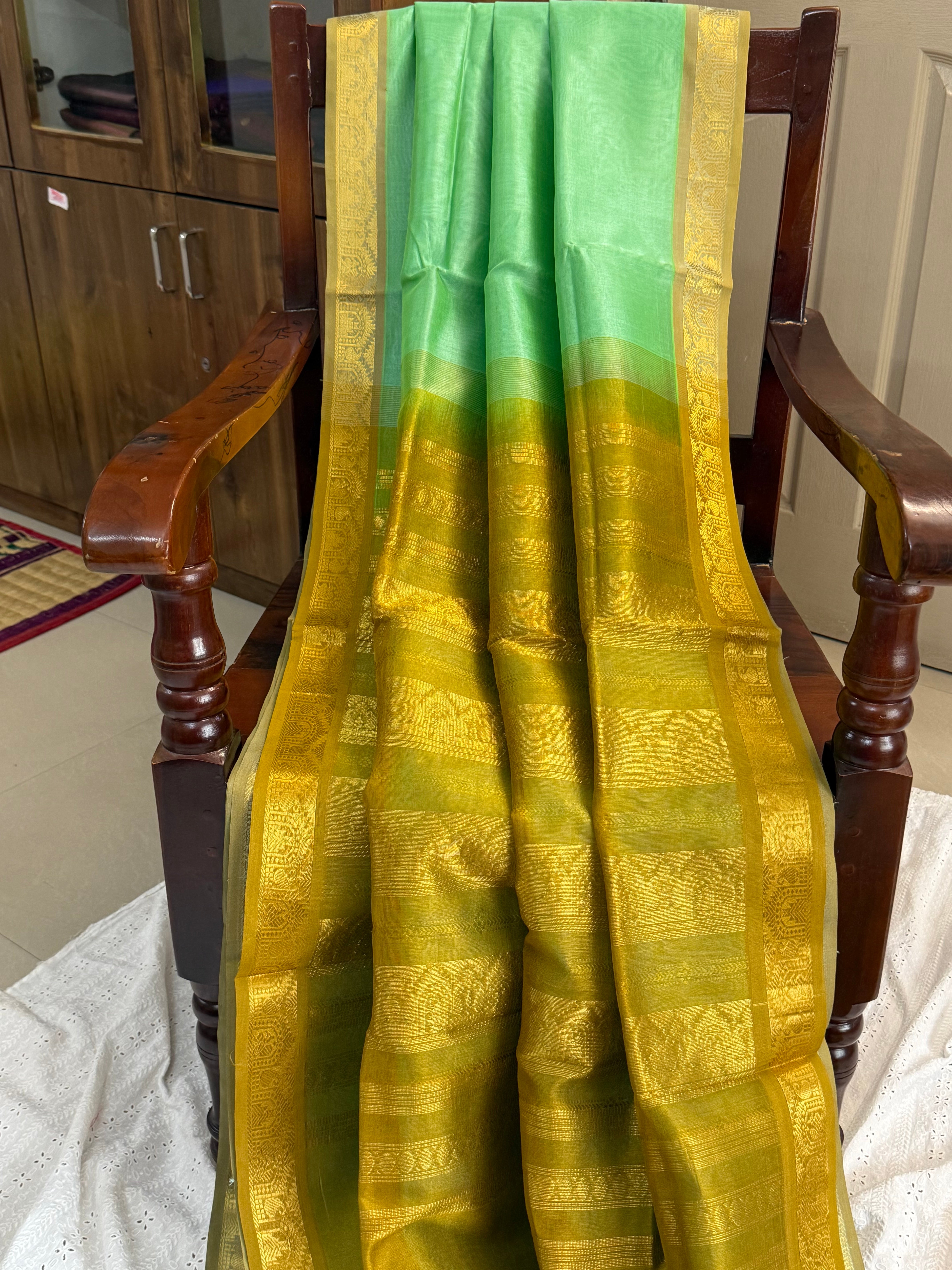 Green and mustard / Silk Cotton