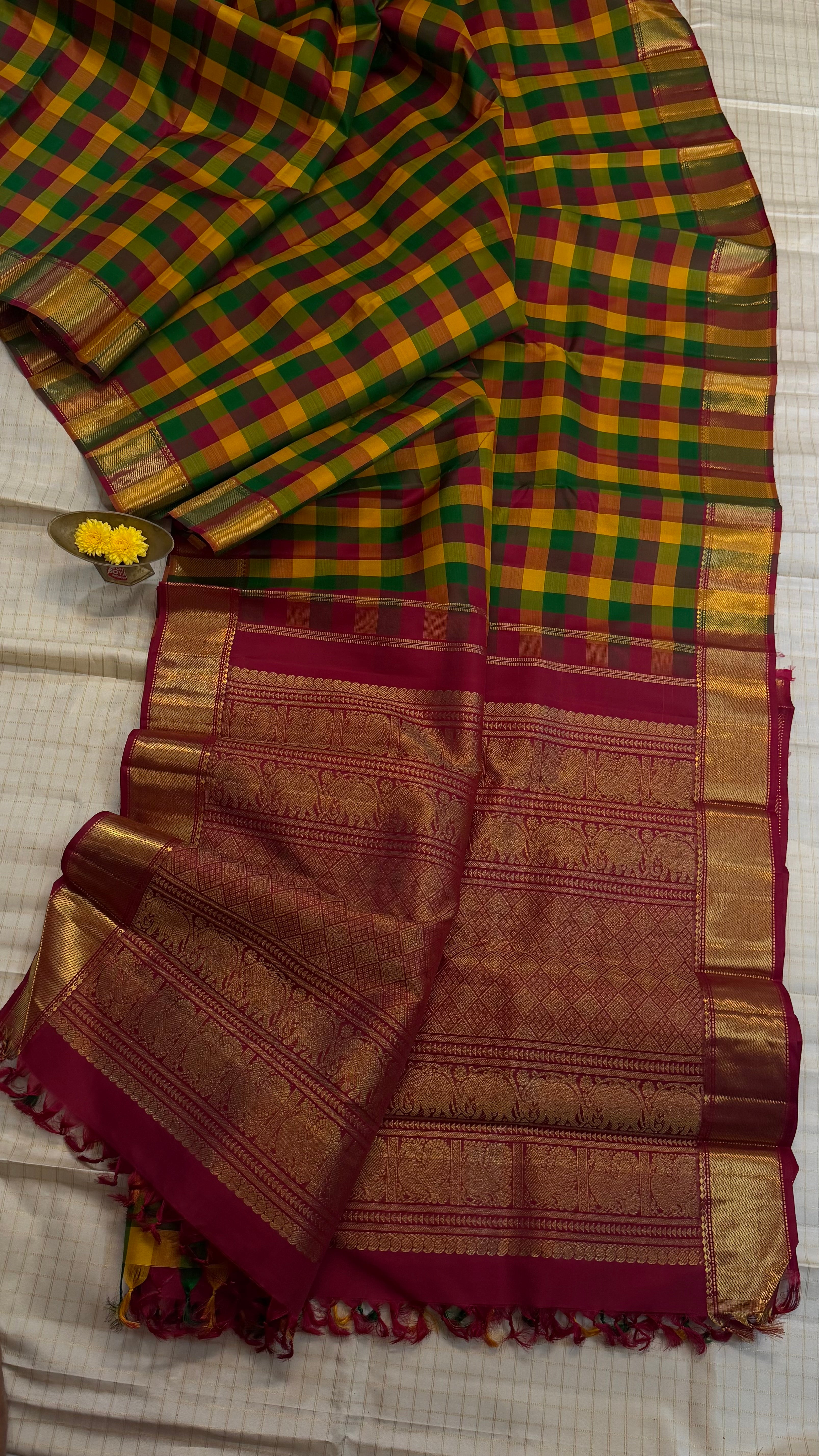 vintage kandangi style pp checks Kanjipuram silk