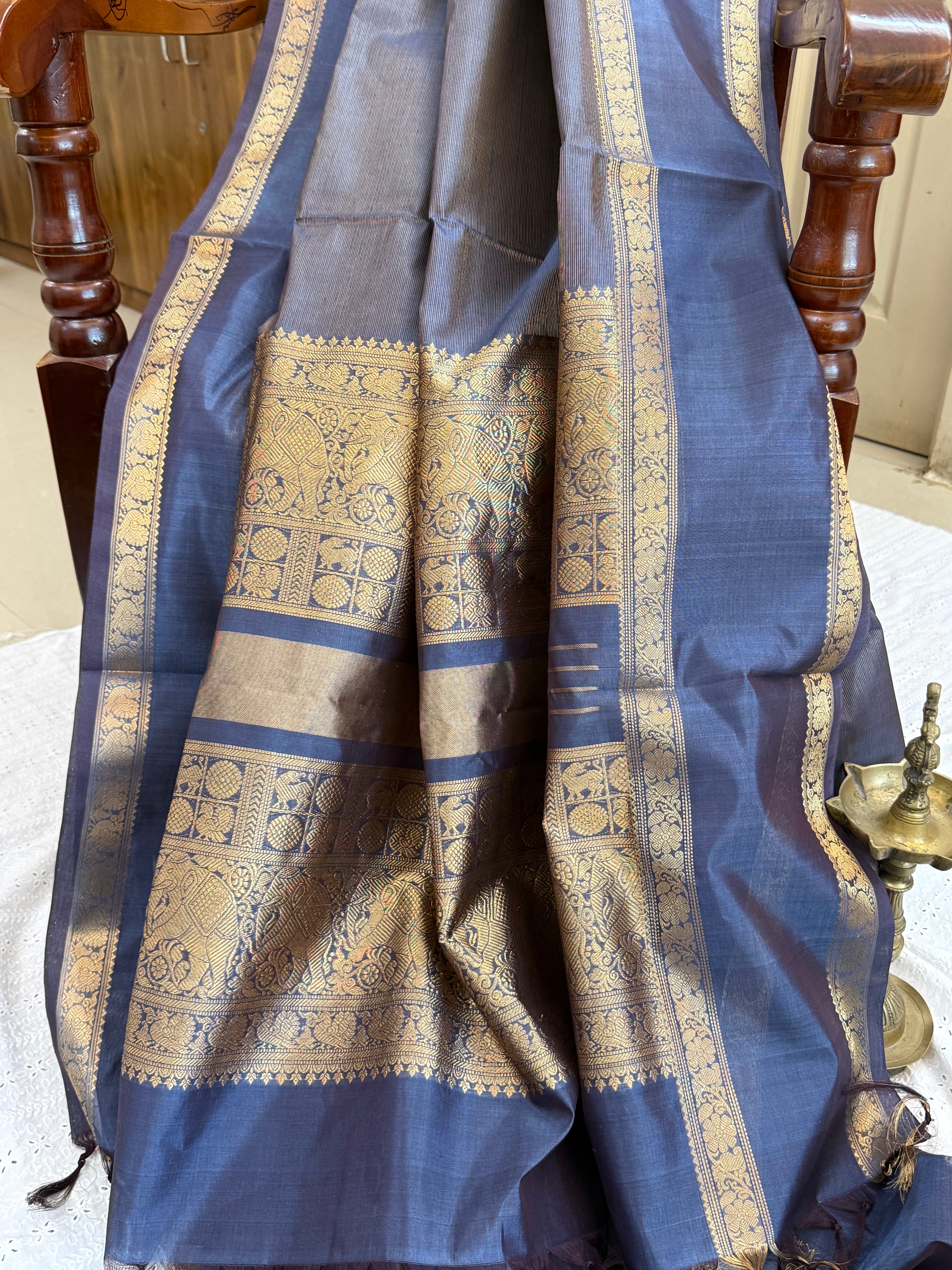 Greyish blue tissue rettapet border/ Premium Silk Cotton CL9732