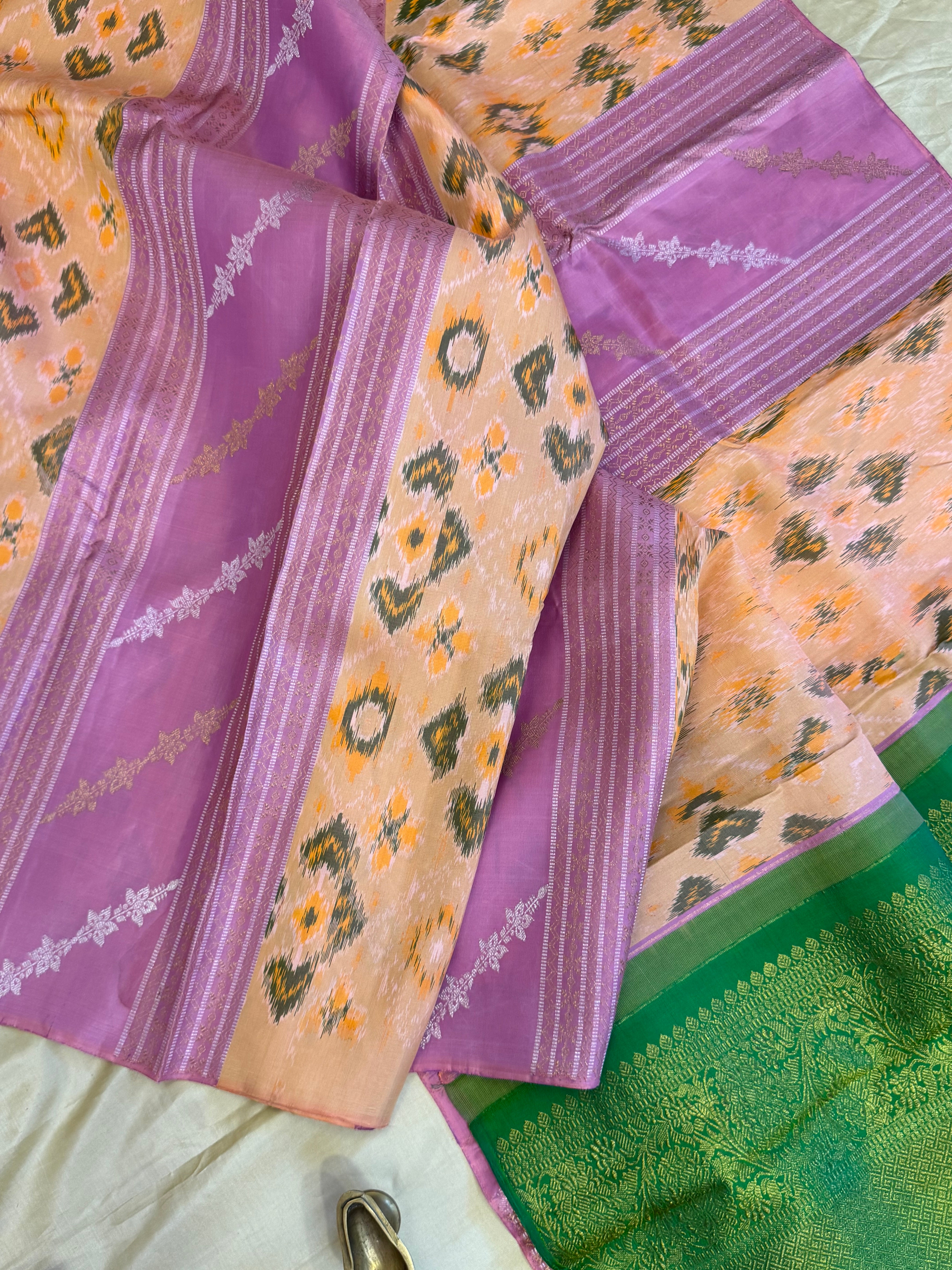 Lavender Ikkat fusion kanjipuram saree
