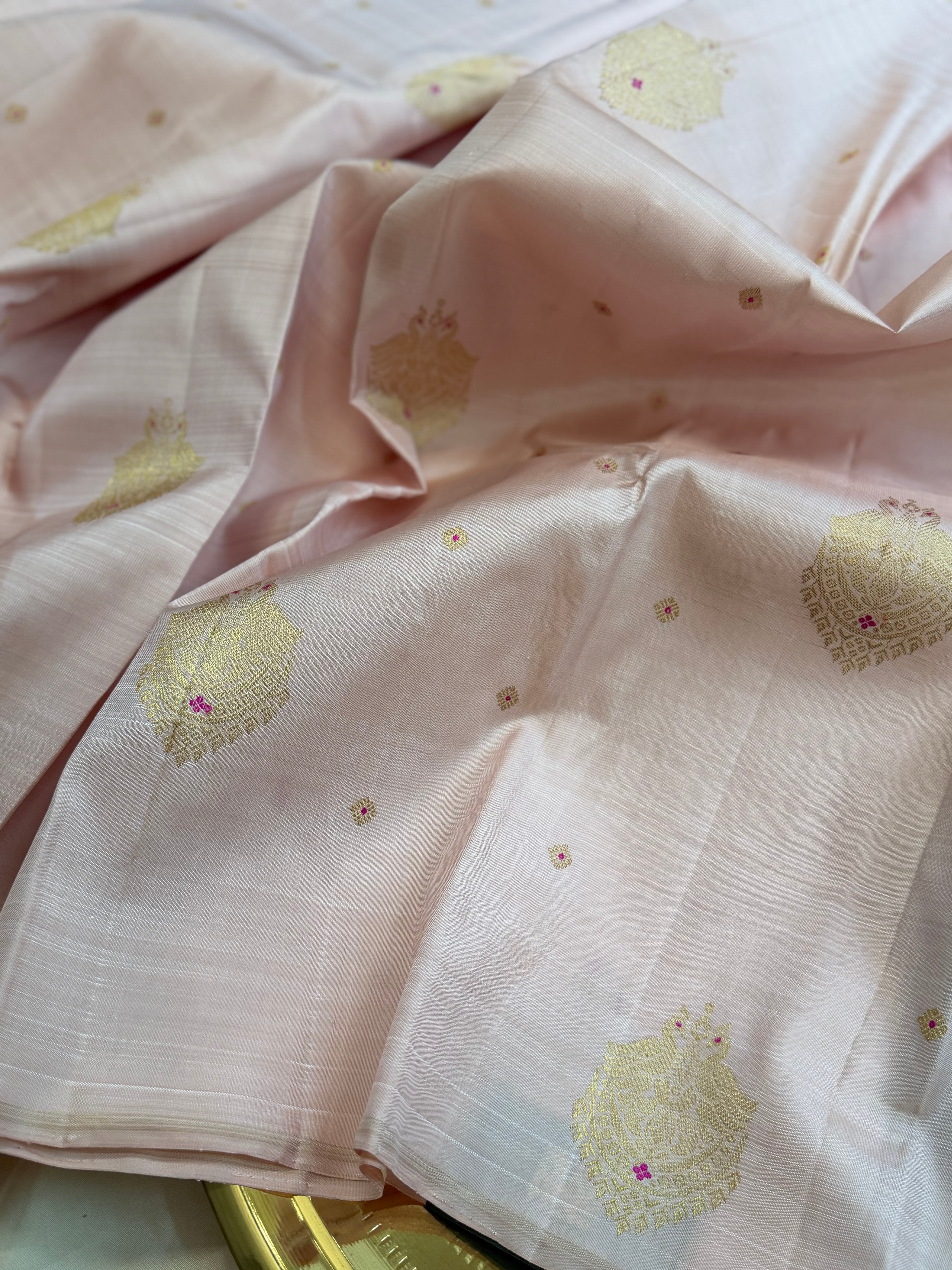 Malligai : pastel light pink meenakari Zari Kanjipuram silk