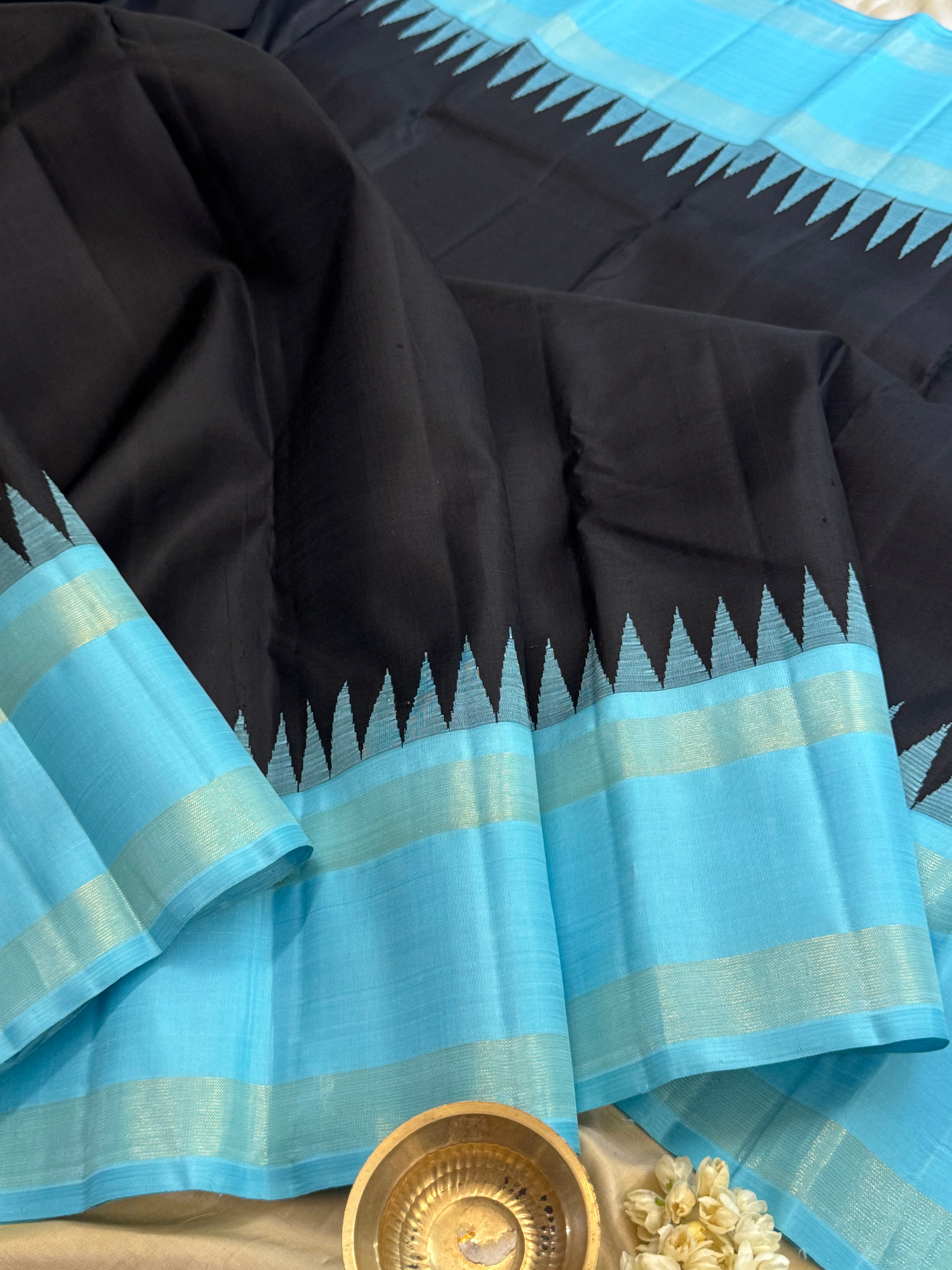 Black and turquoise blue/ Arani silk