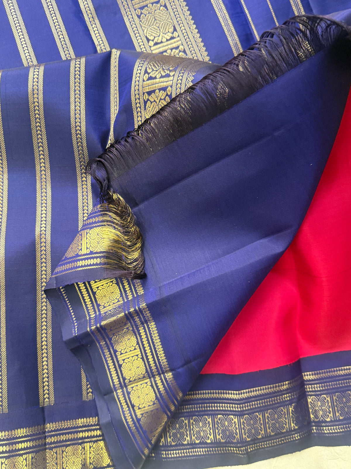 Dark pink beetu Butta Kai Korvai Kanjipuram silk