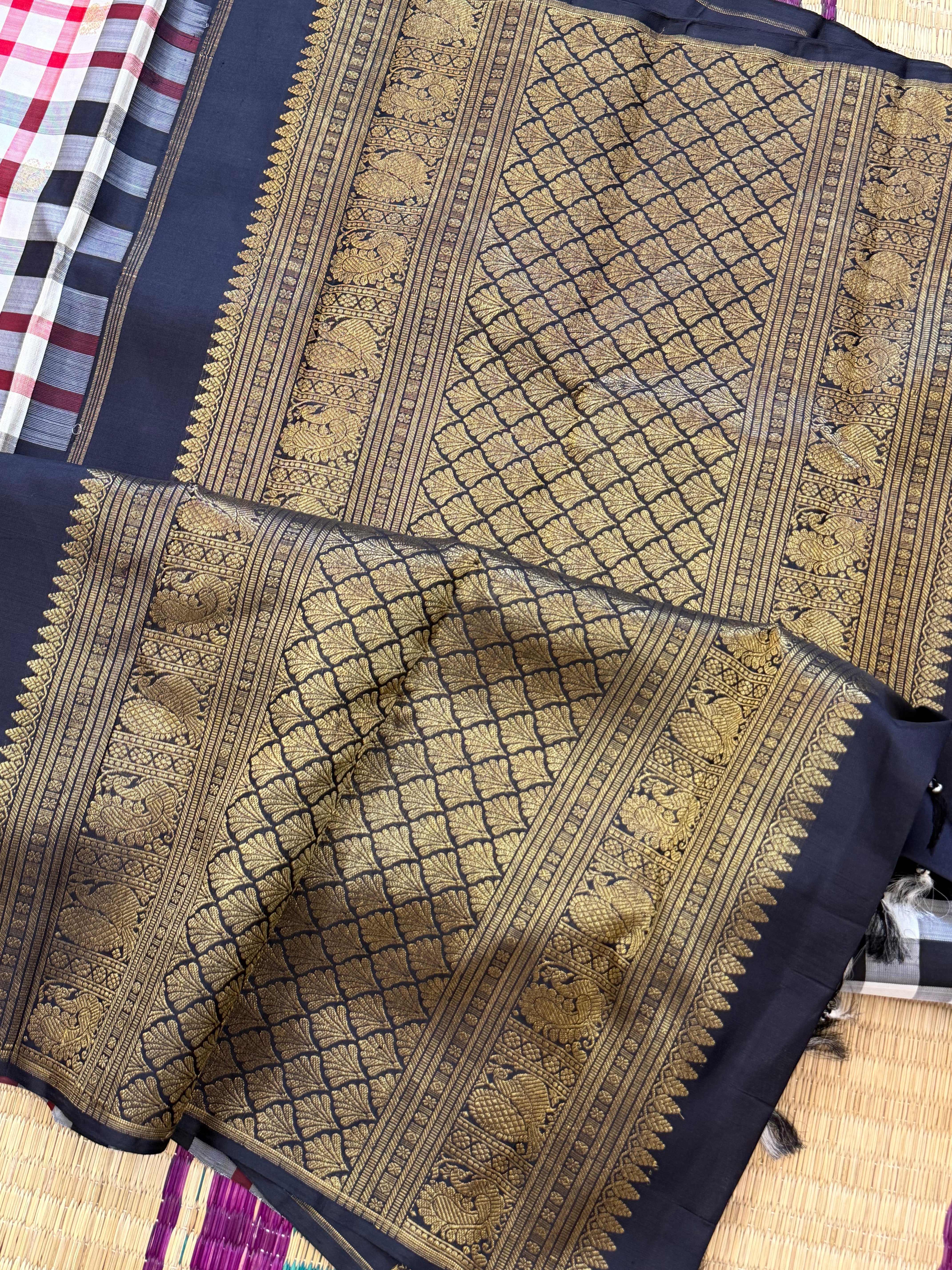 Burberry checks with annam chakram butta and pure Zari / kanjipuram silks CLSA 11141