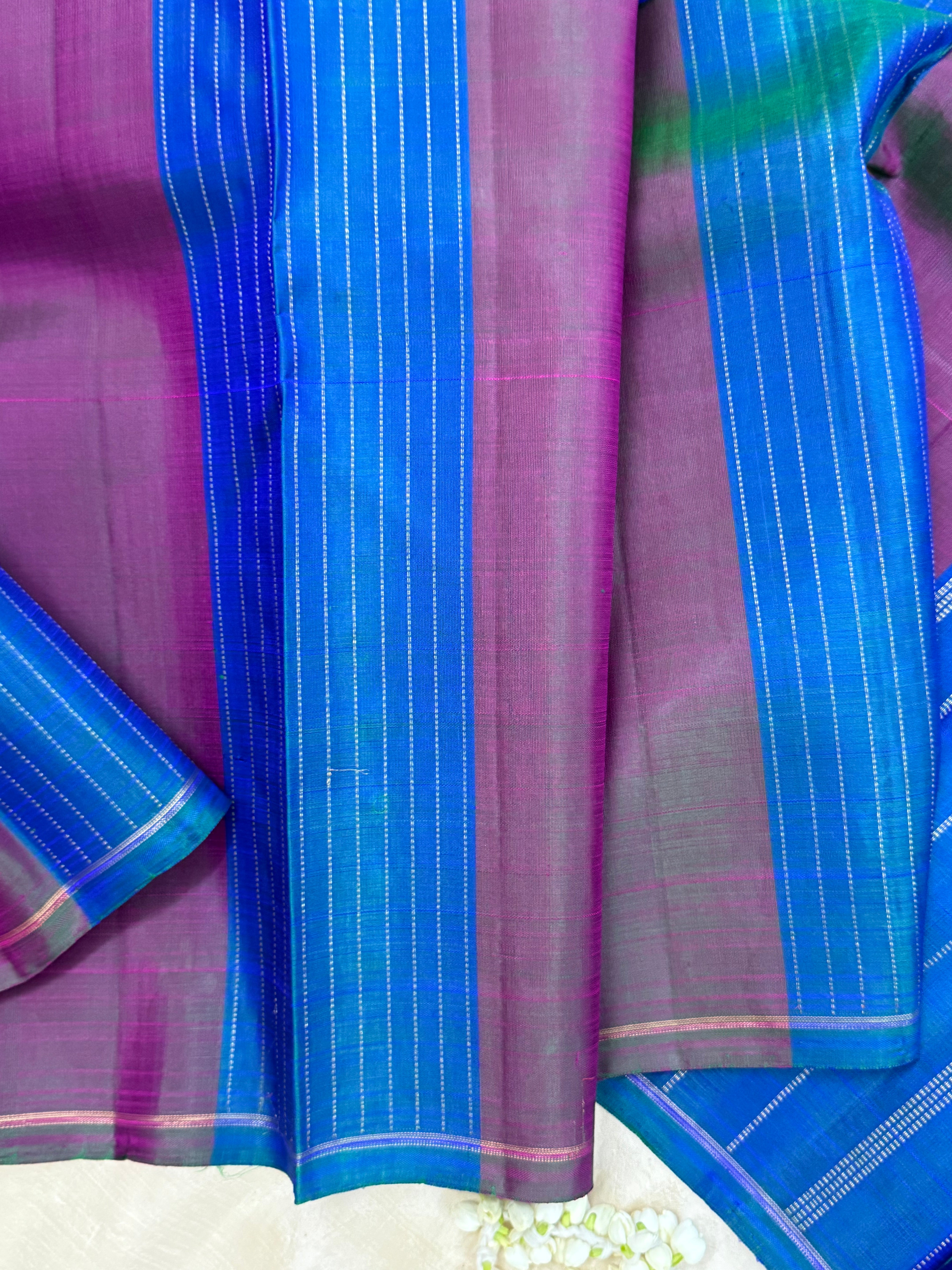 Mayilkazhuthu and purplish green stripes / Kanjipuram silk