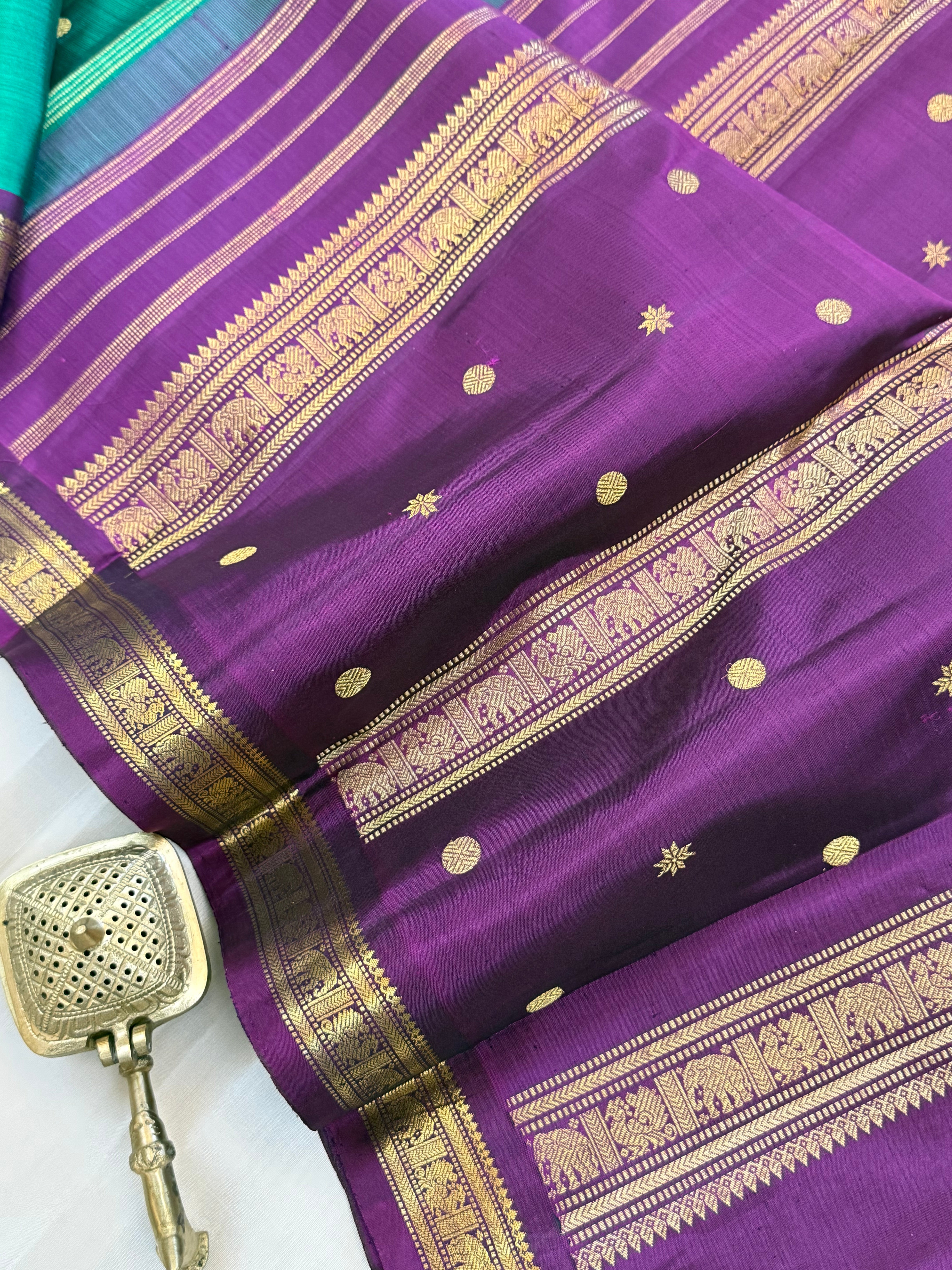 Rama green with purple small border / kanjipuram silk saree clsa 11070