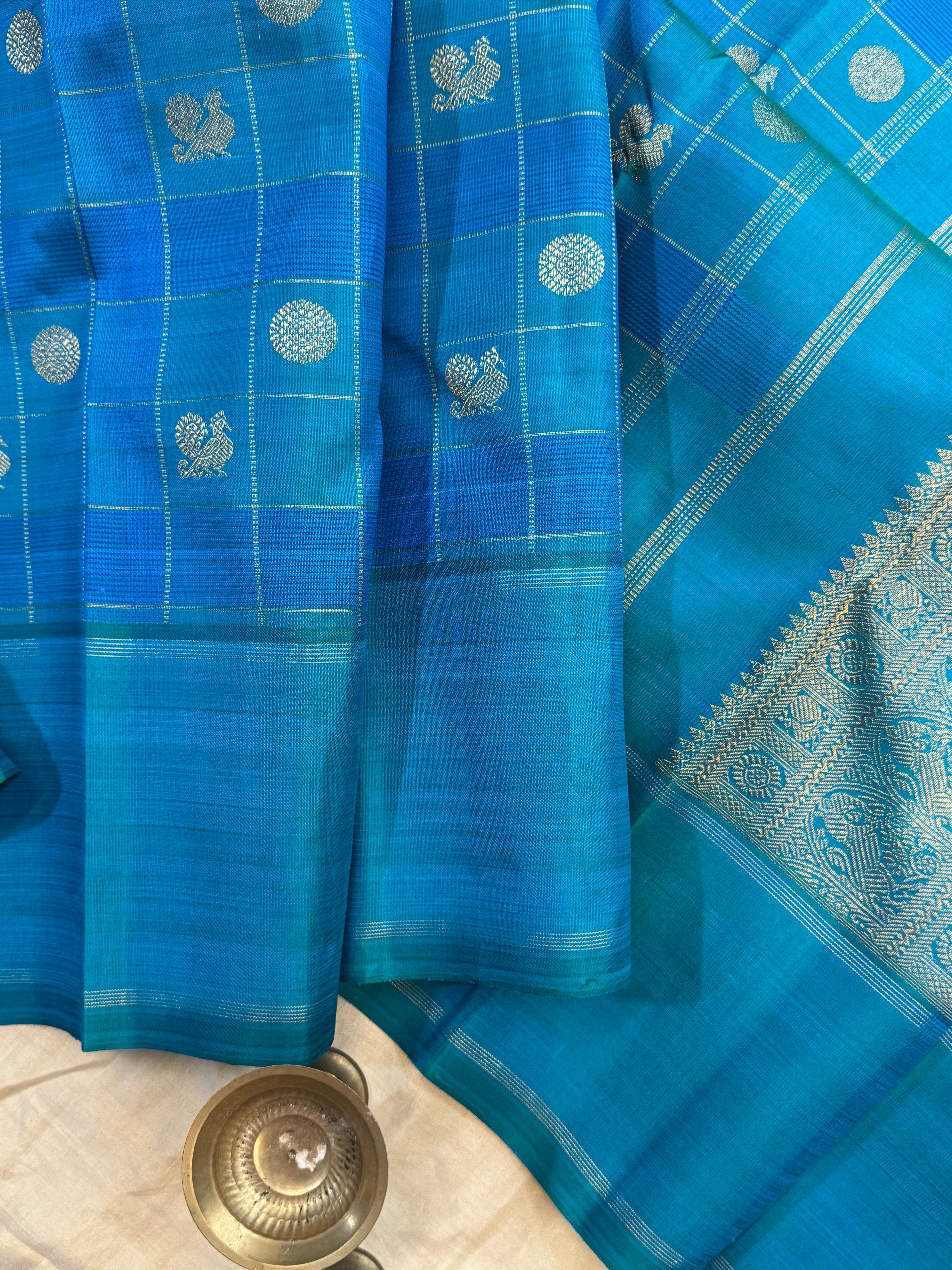 Sea blue Chettinad Kattam  / Kanjipuram silk
