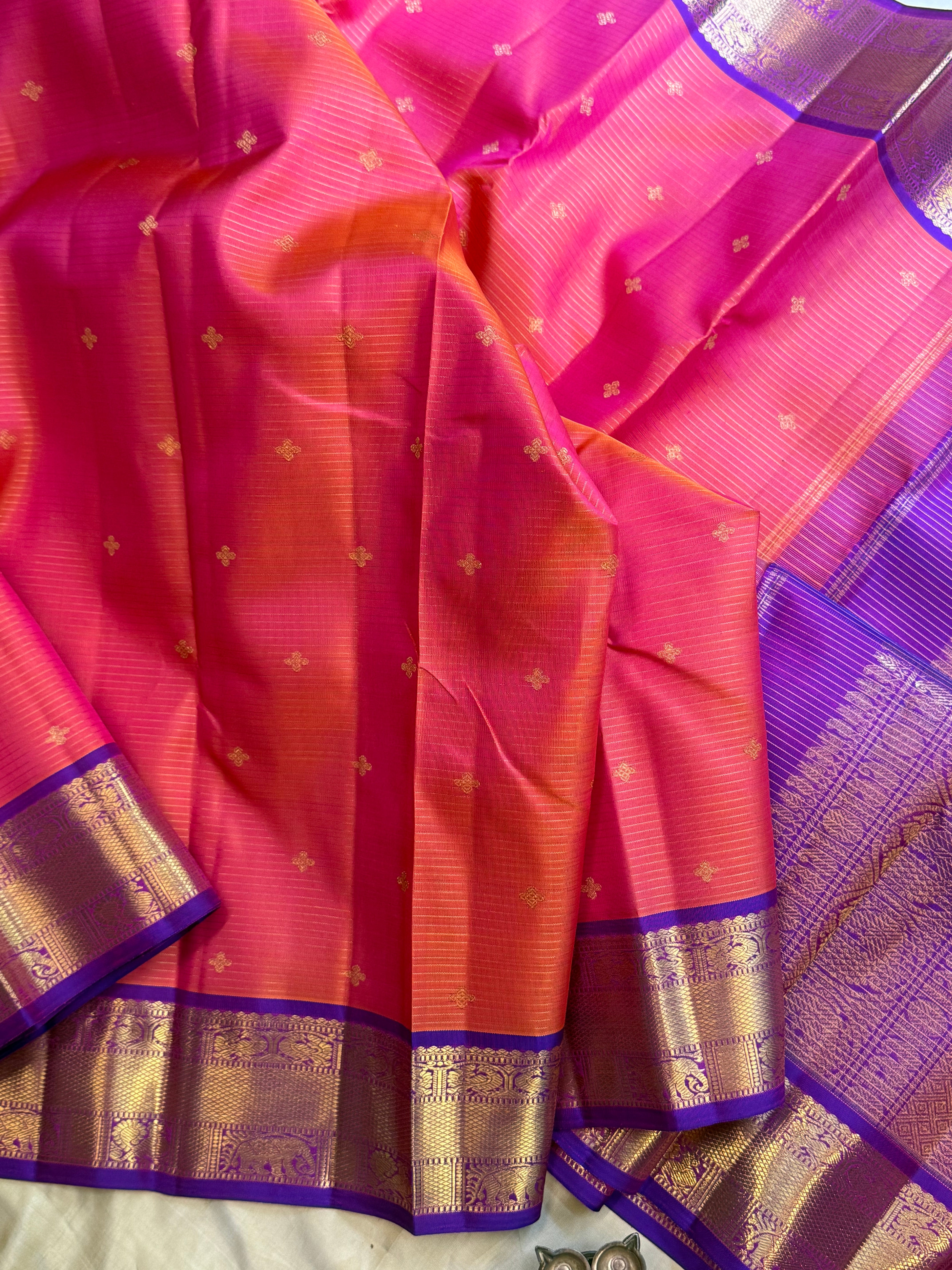 Kanakabaram and purple thanthi Kambi / Kanjipuram silk
