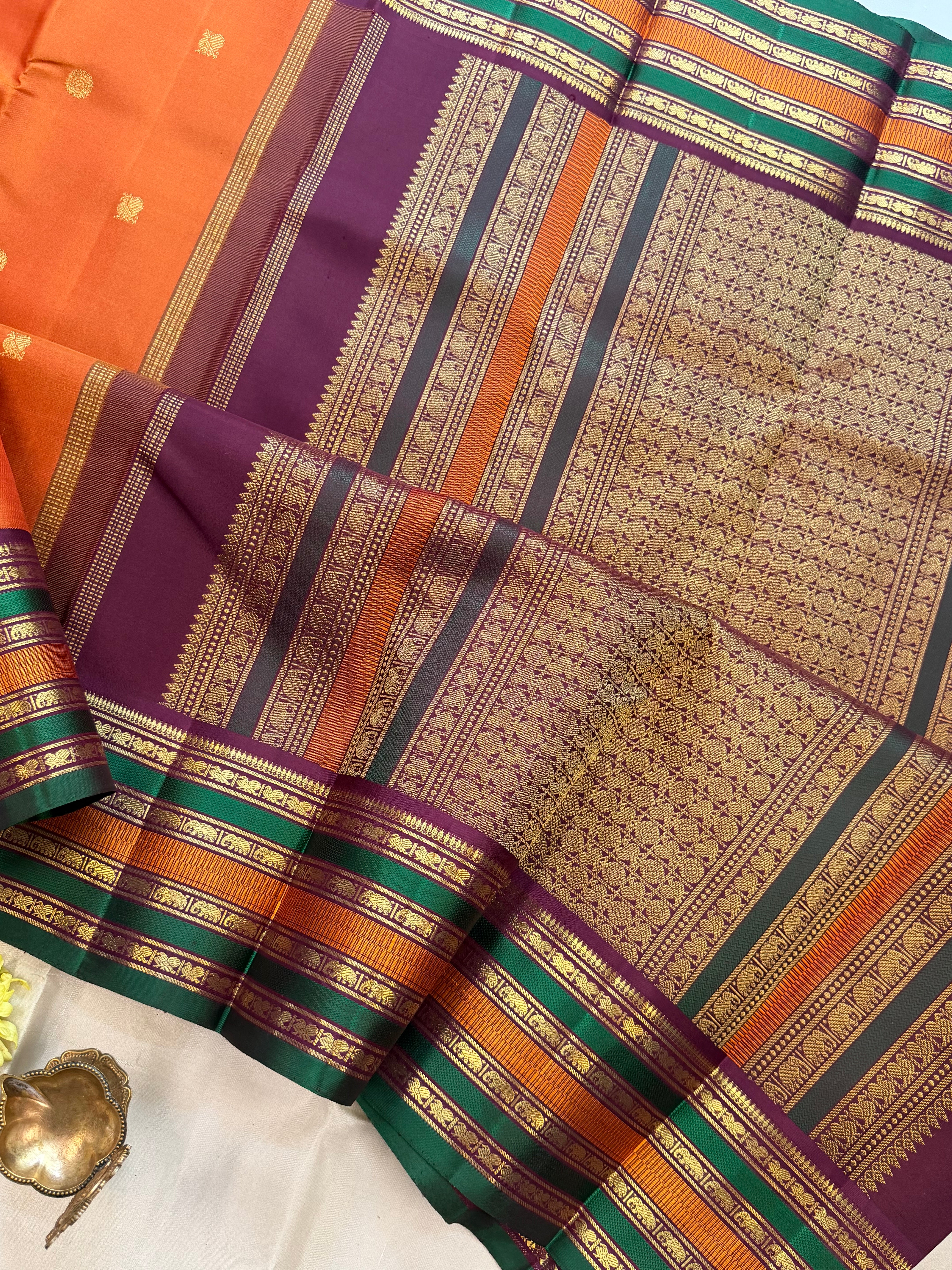 Korvai Varamahalakshmi edit : Rust varisapet  Korvai Kanjipuram silk saree