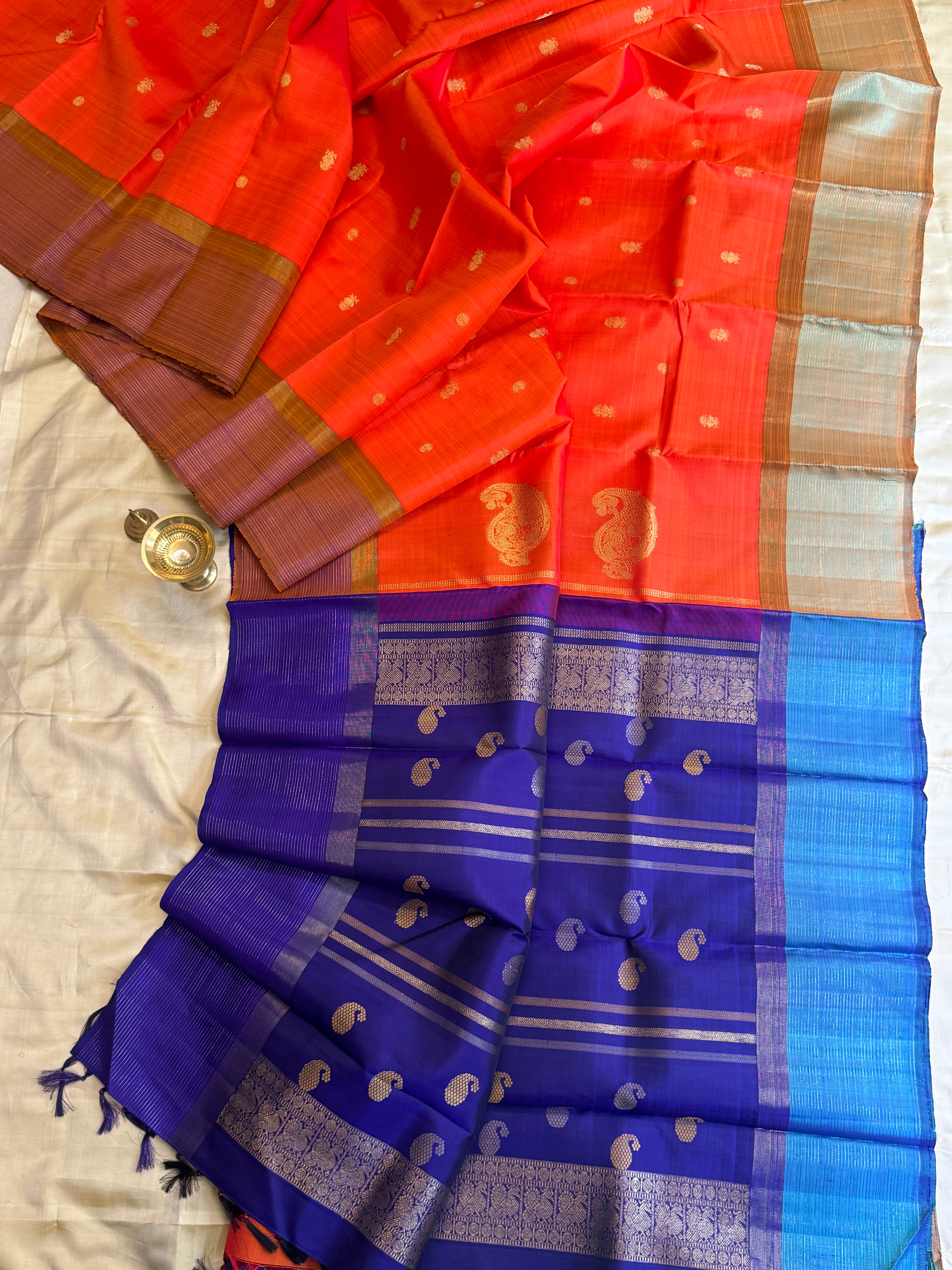 Orange Ganga Jamuna Oosi / simple kanjipuram silk
