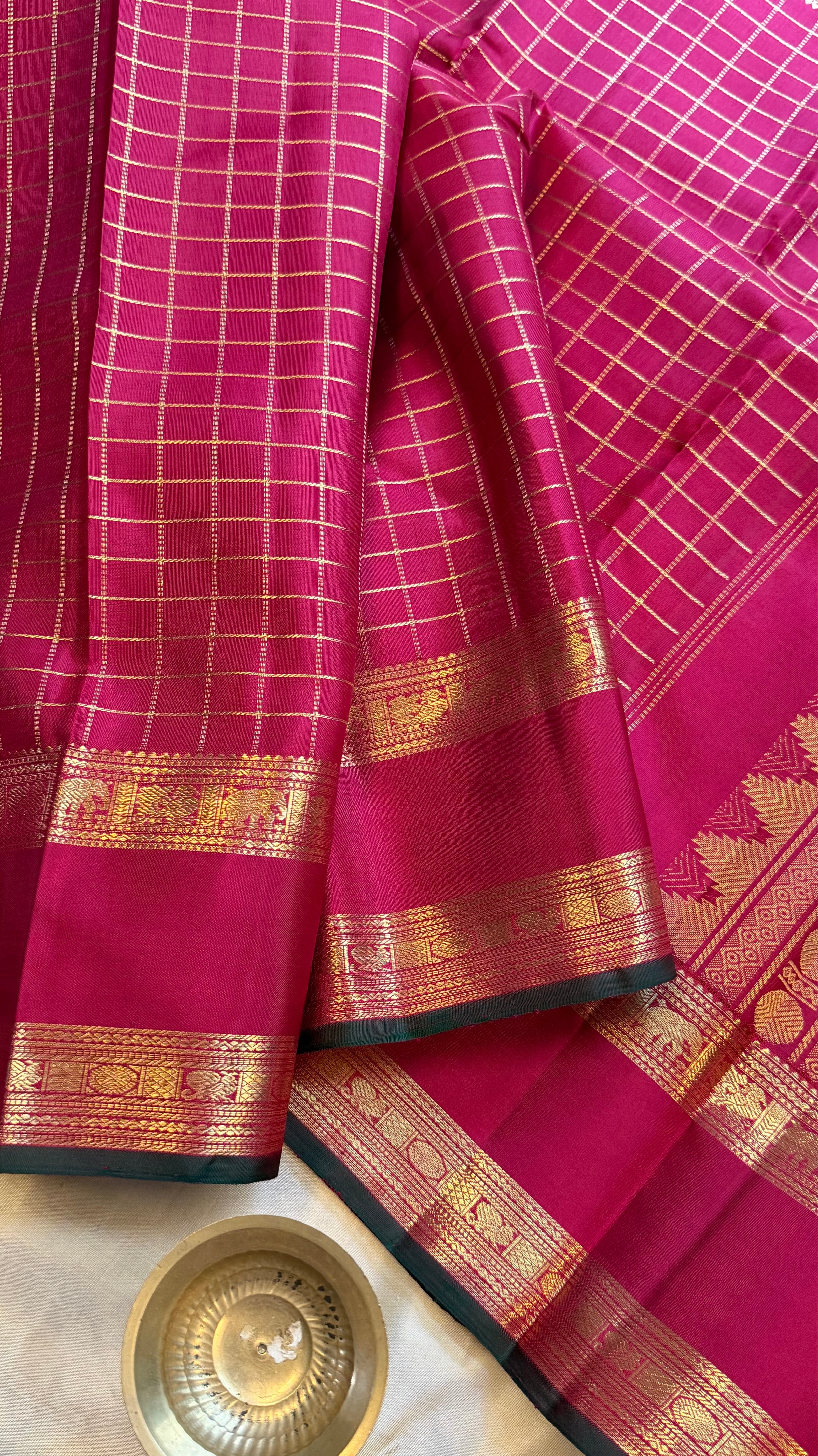 Deep red Zari Kattam / Kanjipuram silk