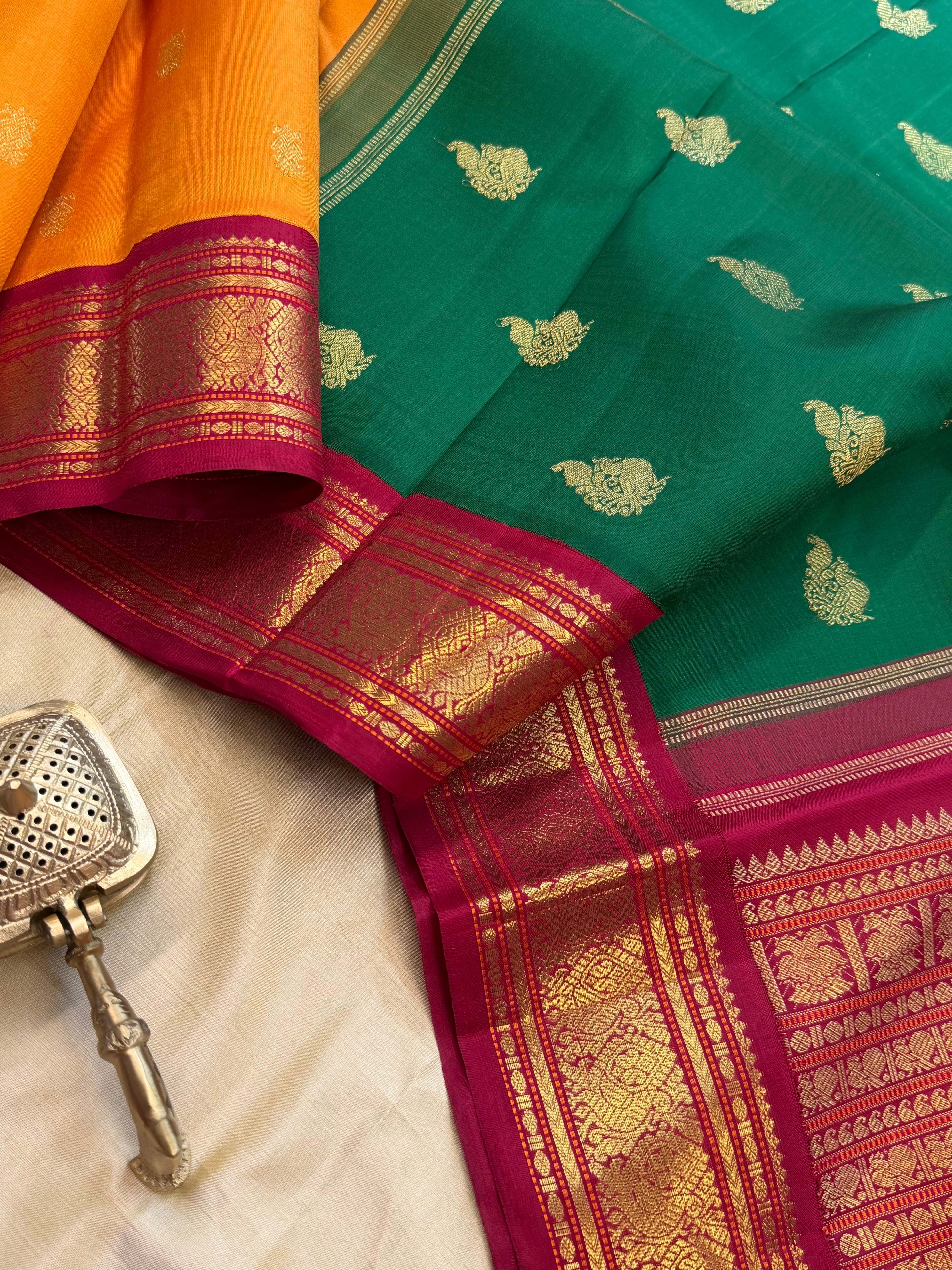 Pasumanjal korvai retta Palla / kanjipuram silk