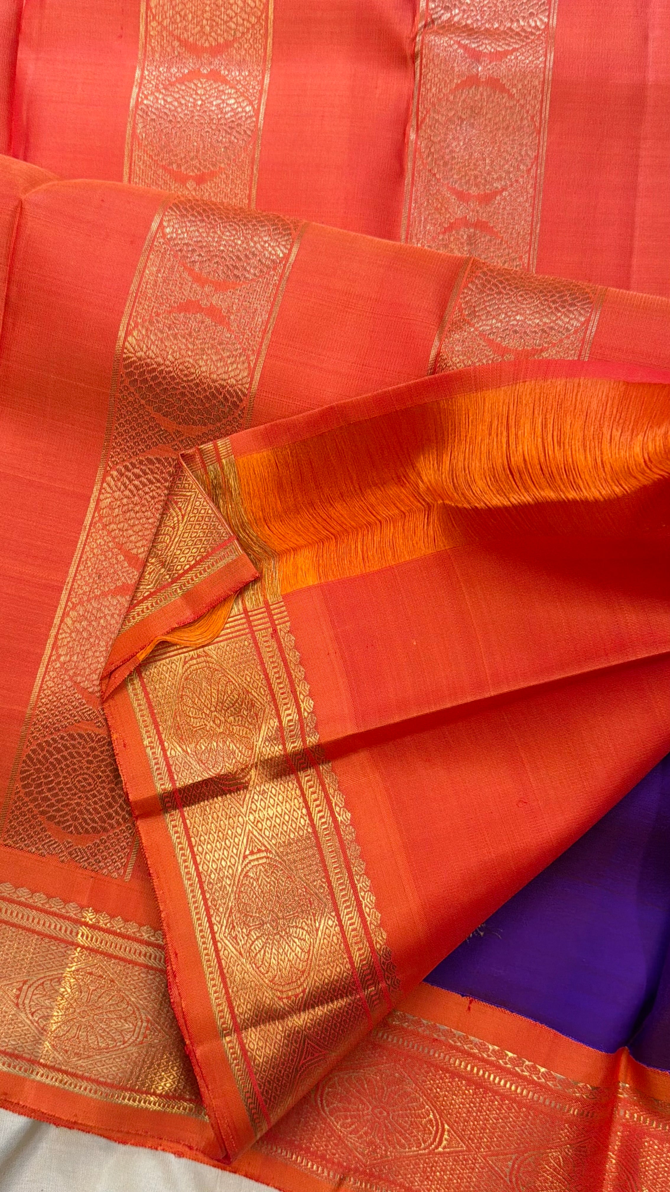 Purple Orange Korvai / Kanjipuram silk