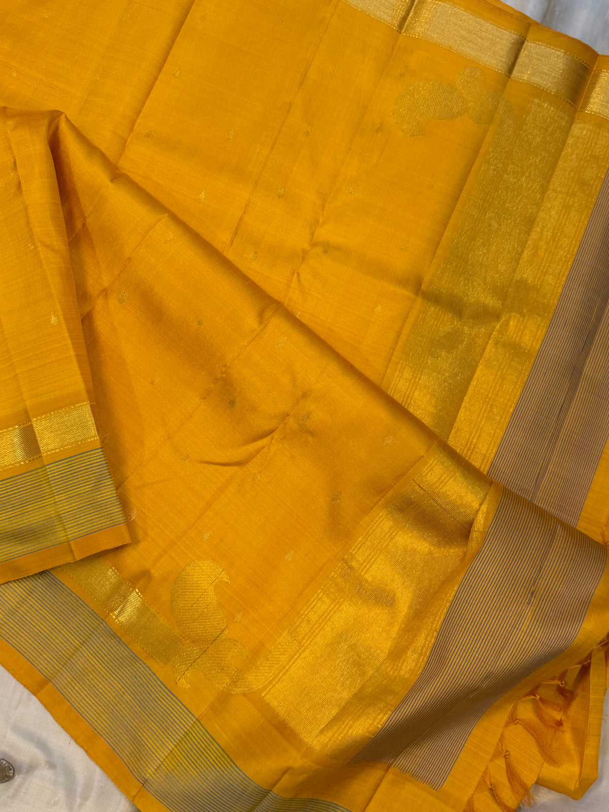 Mustard yellow Aarani pure silk saree/ clsa 12061