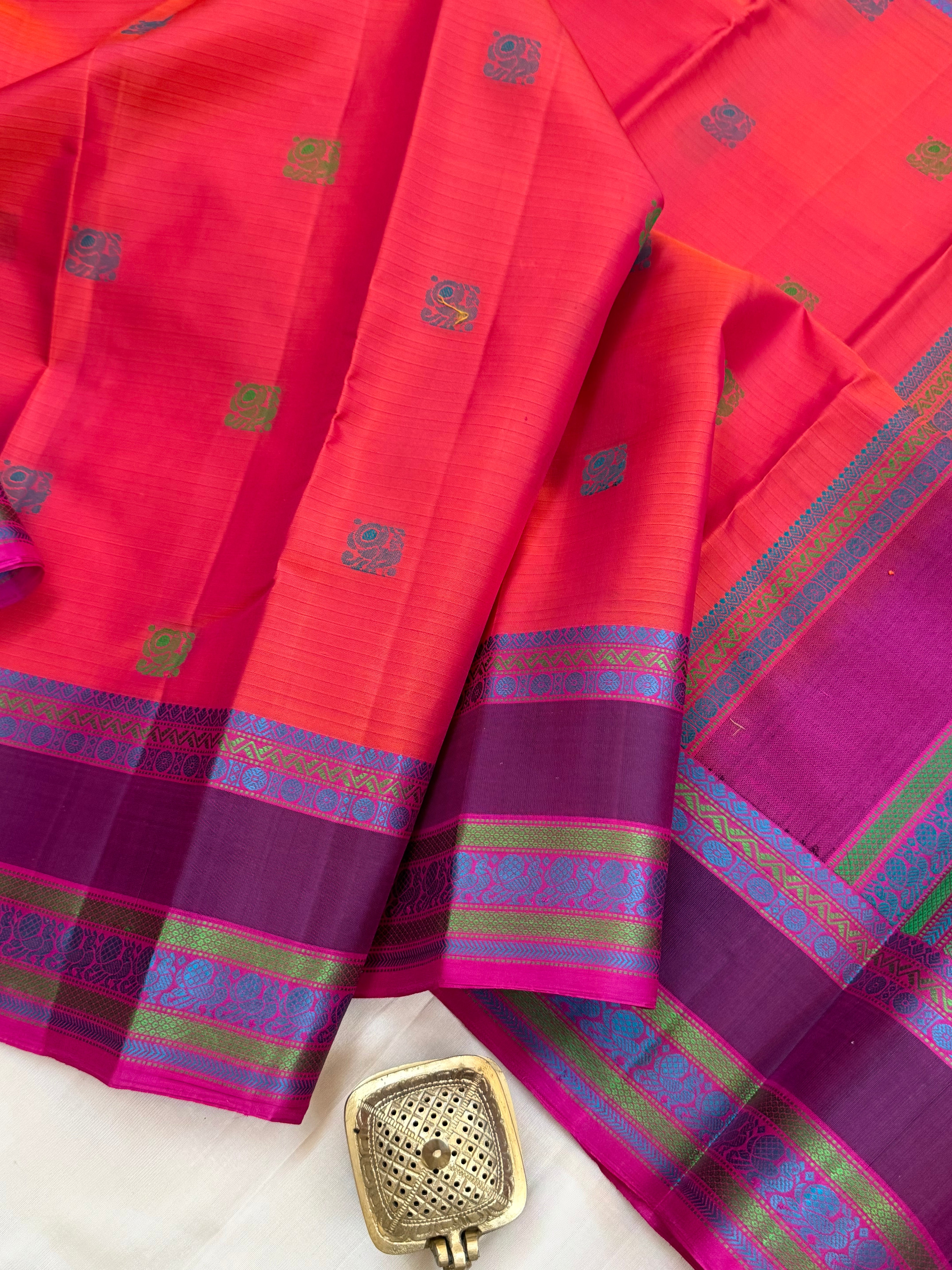 Orangish pink butta / Varnangal Thread work  CLSA11258
