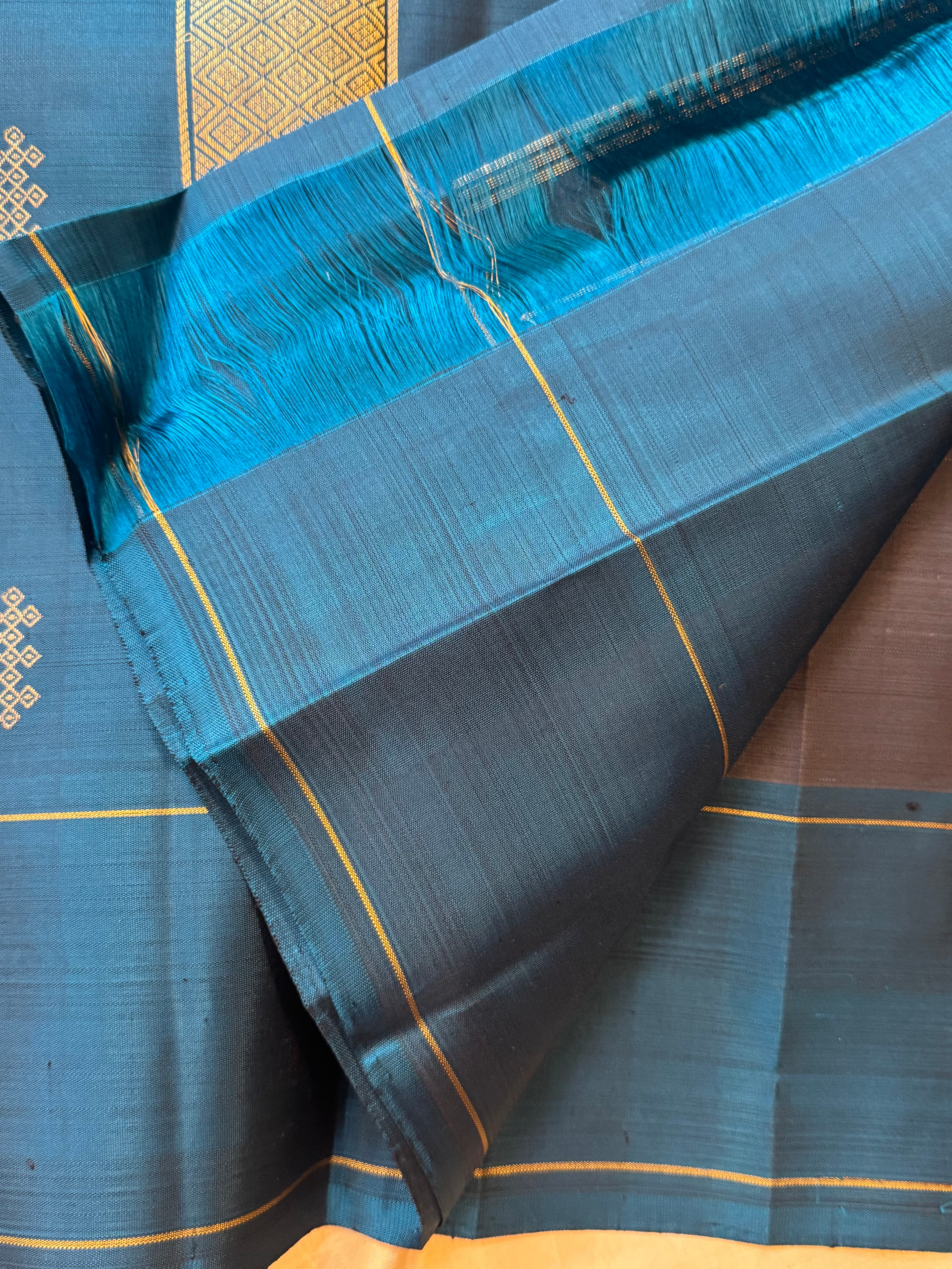 Carbon Black yazhli and teal blue/ Kanjipuram silk
